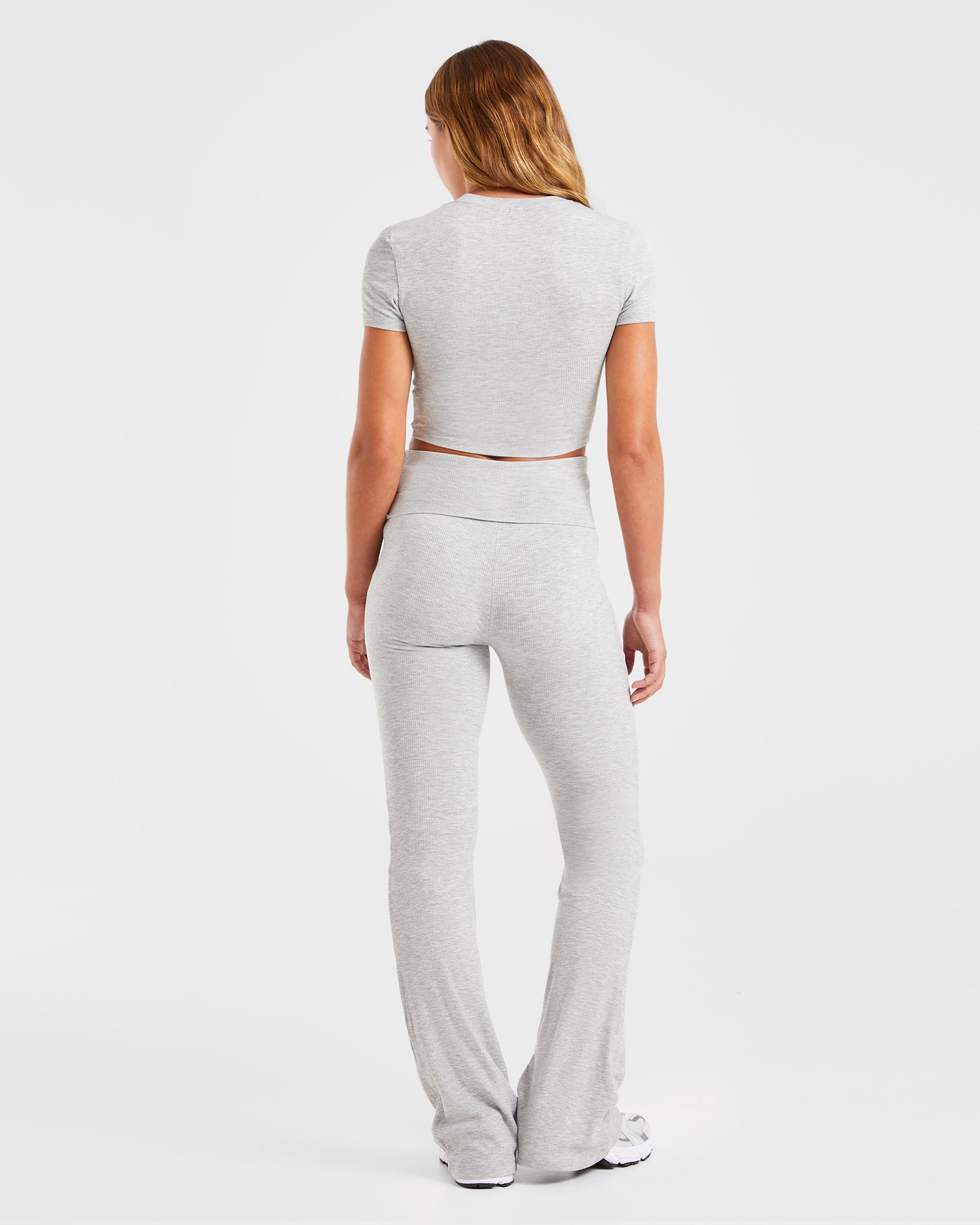 Lounge Ribbed Foldover Flared Leggings - Grau Marl