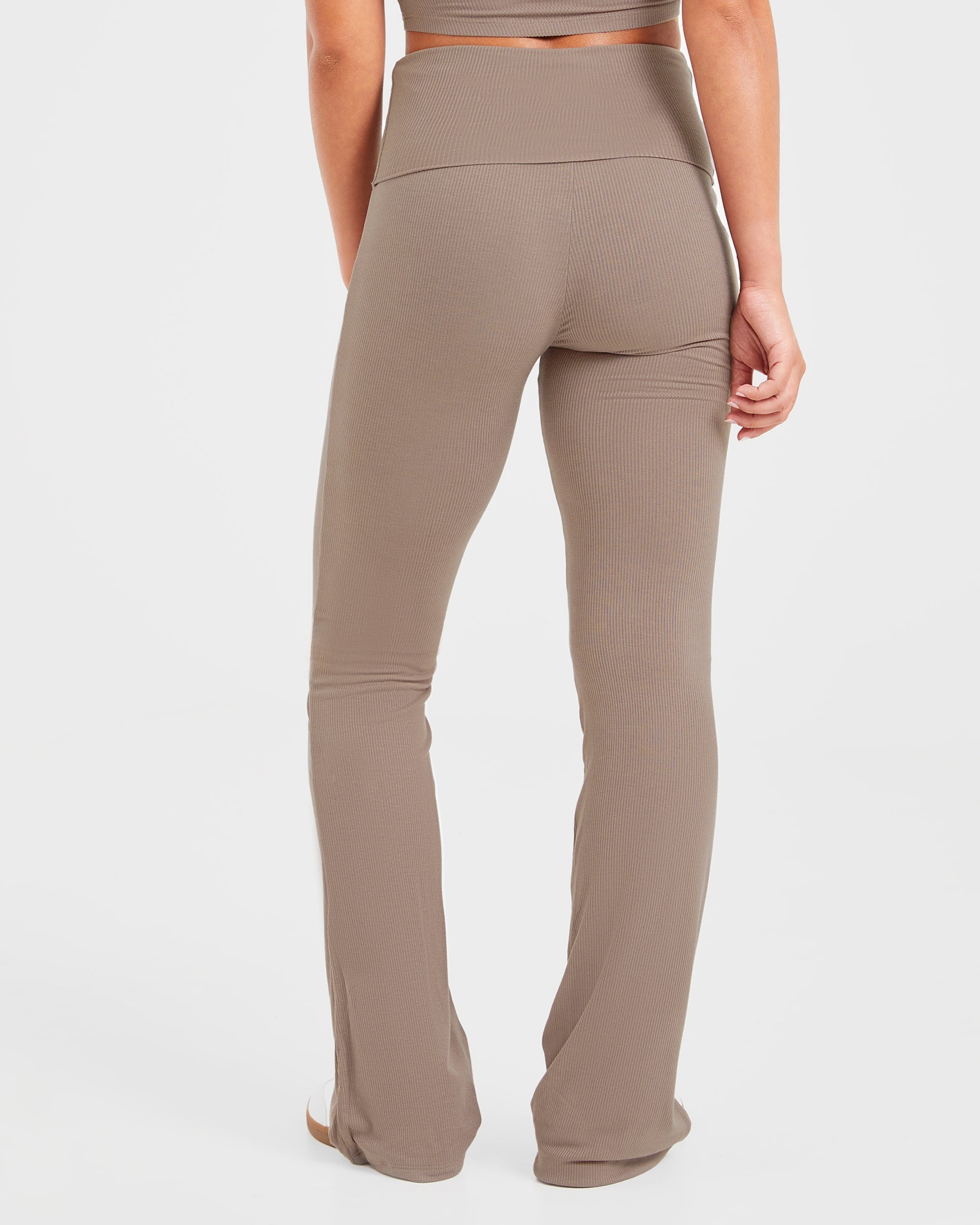 Lounge Ribbed Foldover Flared Leggings - Mocha