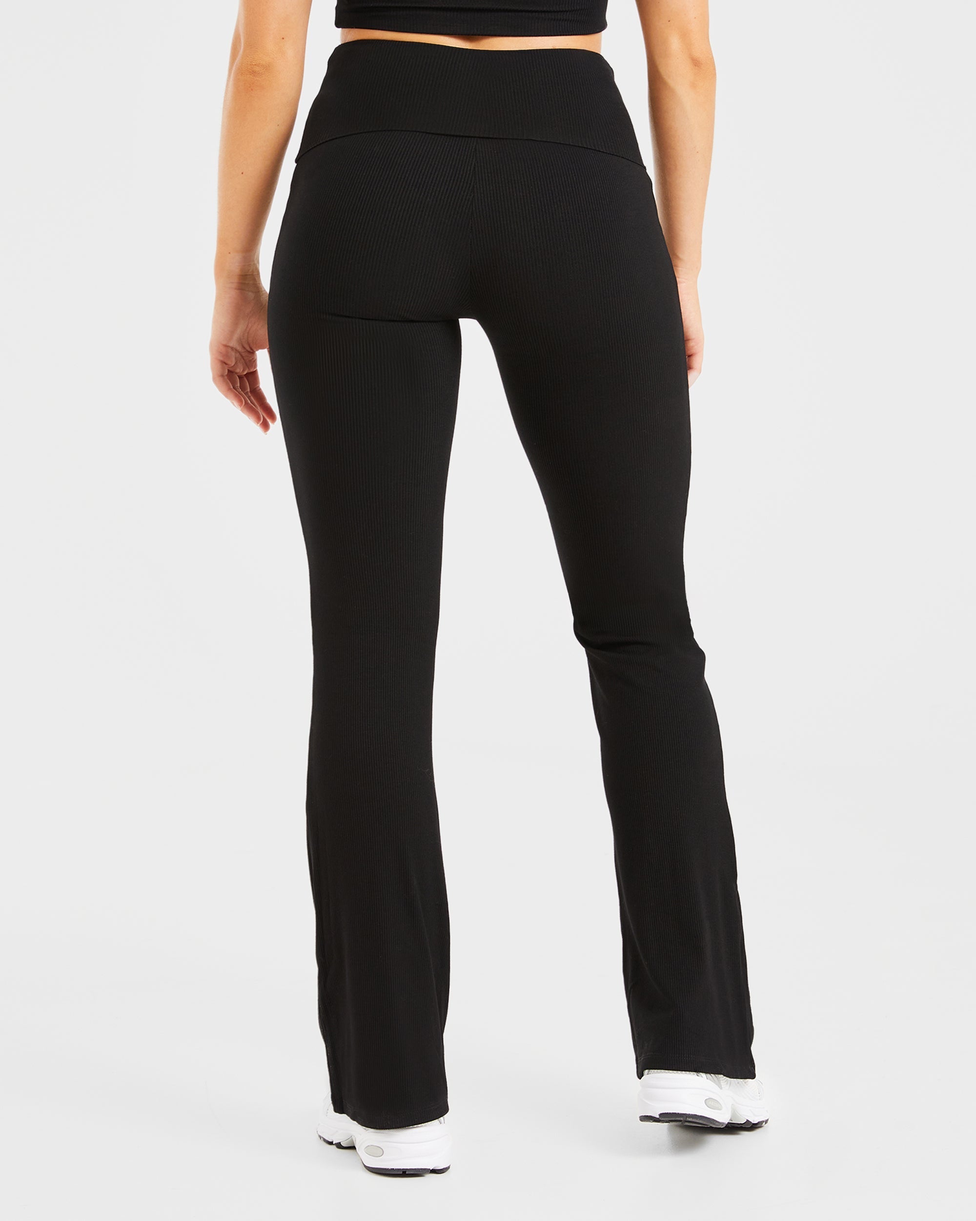 Lounge Ribbed Foldover Flared Leggings - Schwarz