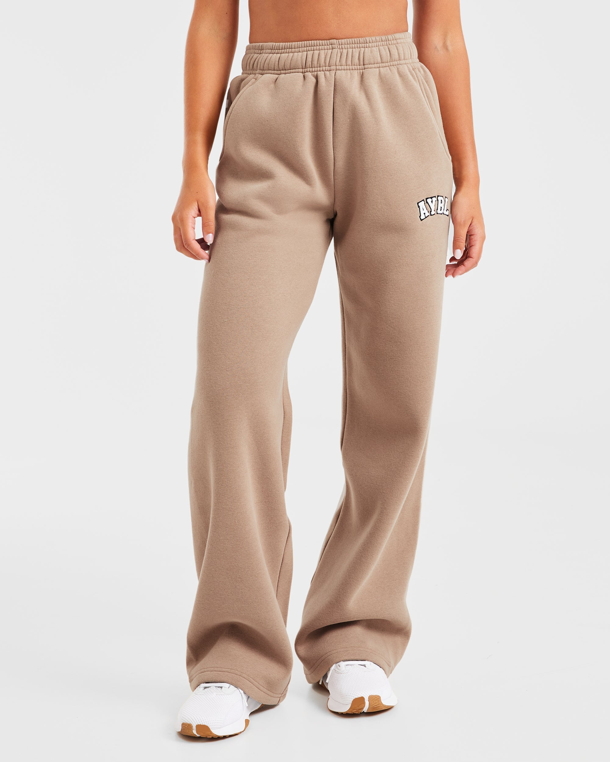 Varsity Oversized Straight Leg Joggers - Latte Braun