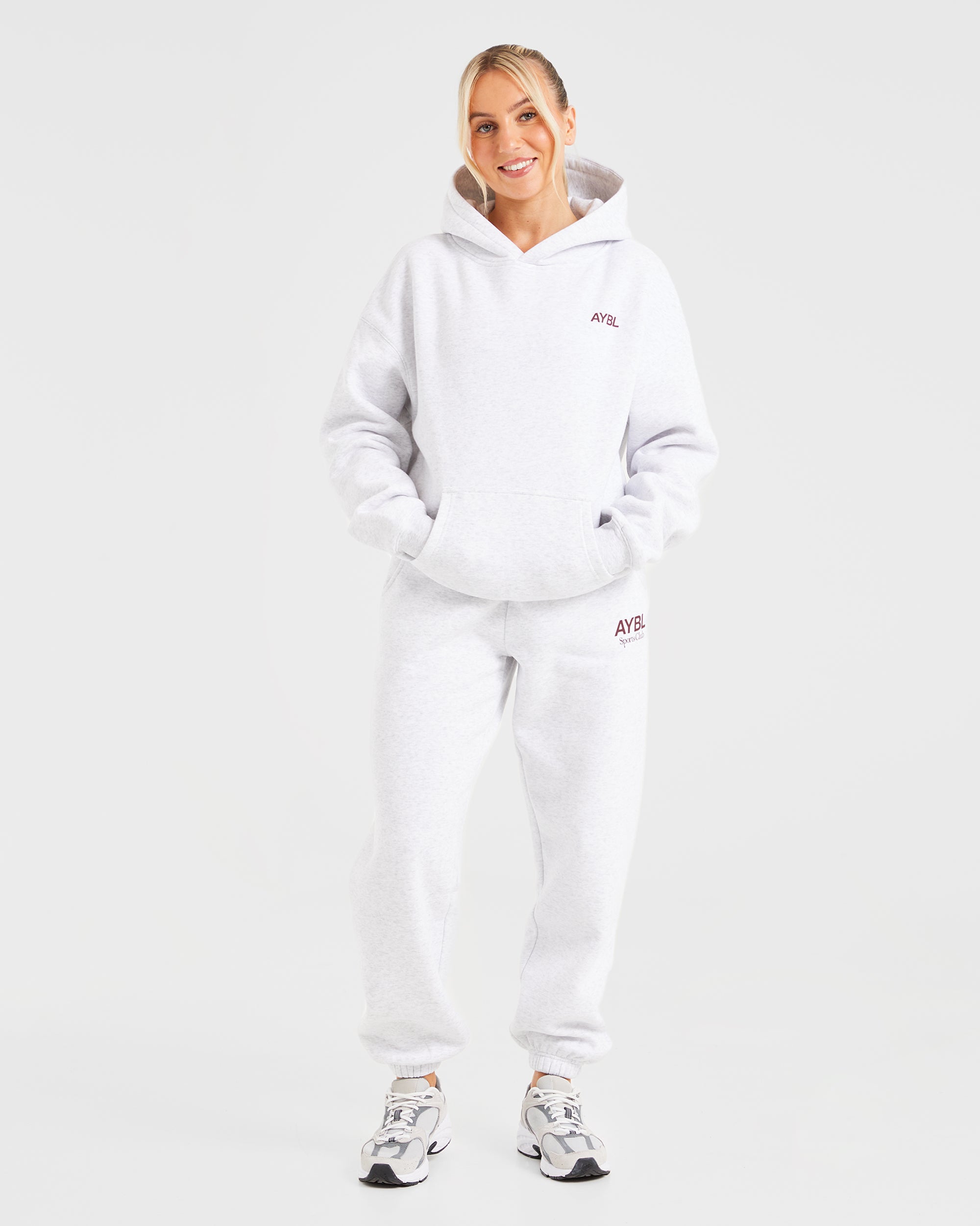 AYBL Sports Club Oversized Hoodie - Grau Marl/Burgundy