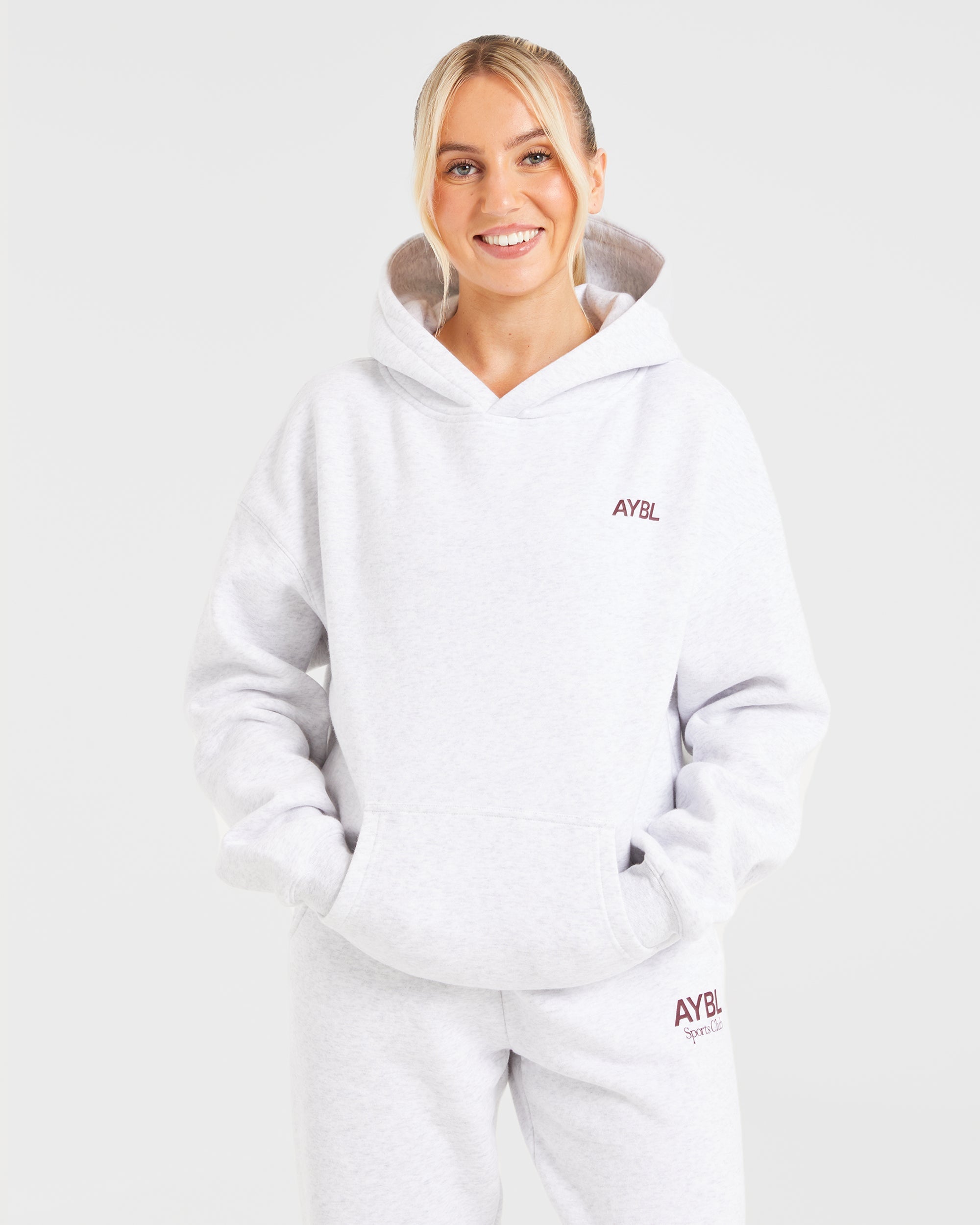 AYBL Sports Club Oversized Hoodie - Grau Marl/Burgundy