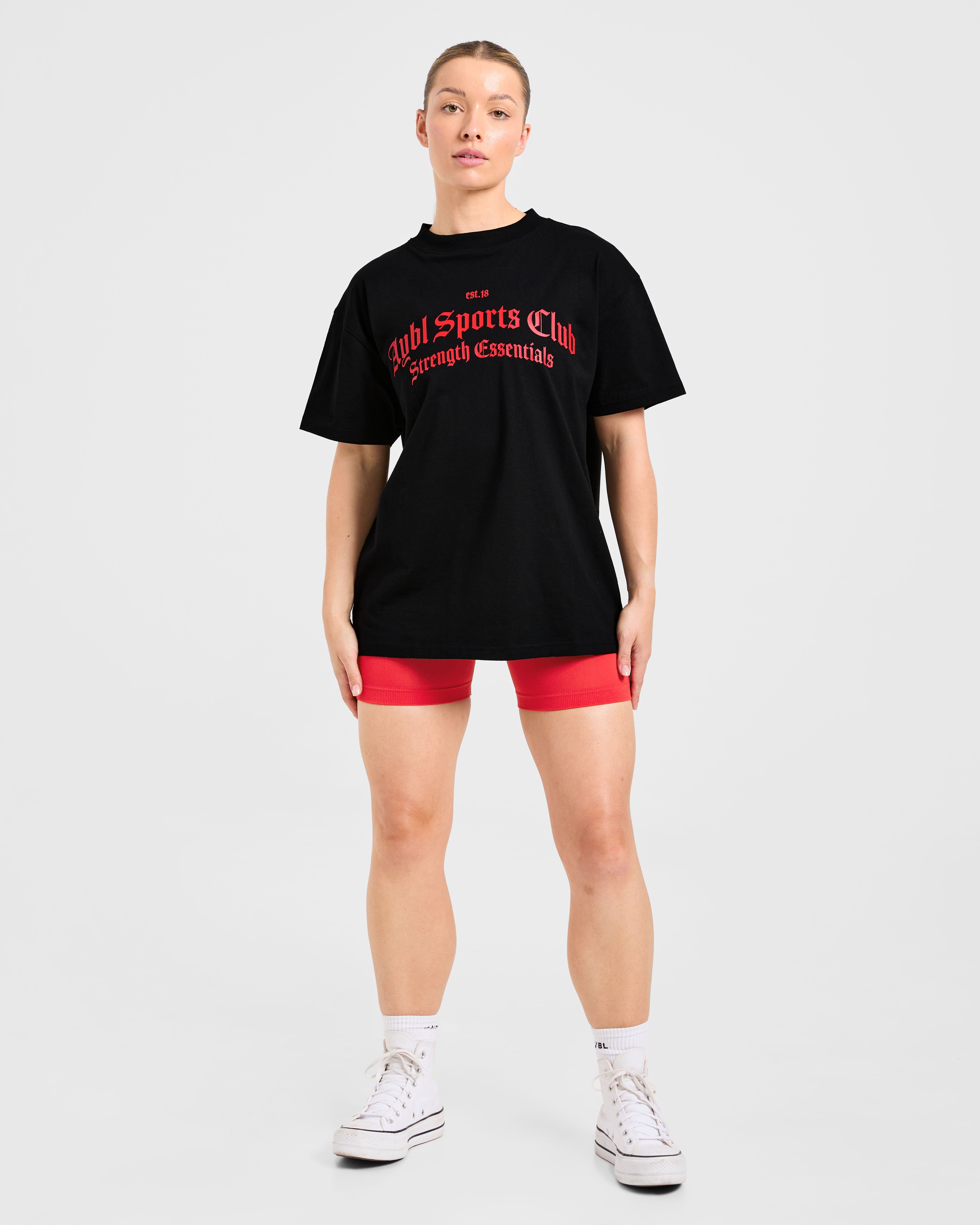 Sports Club Gothic Oversized T Shirt - Schwarz/Rot