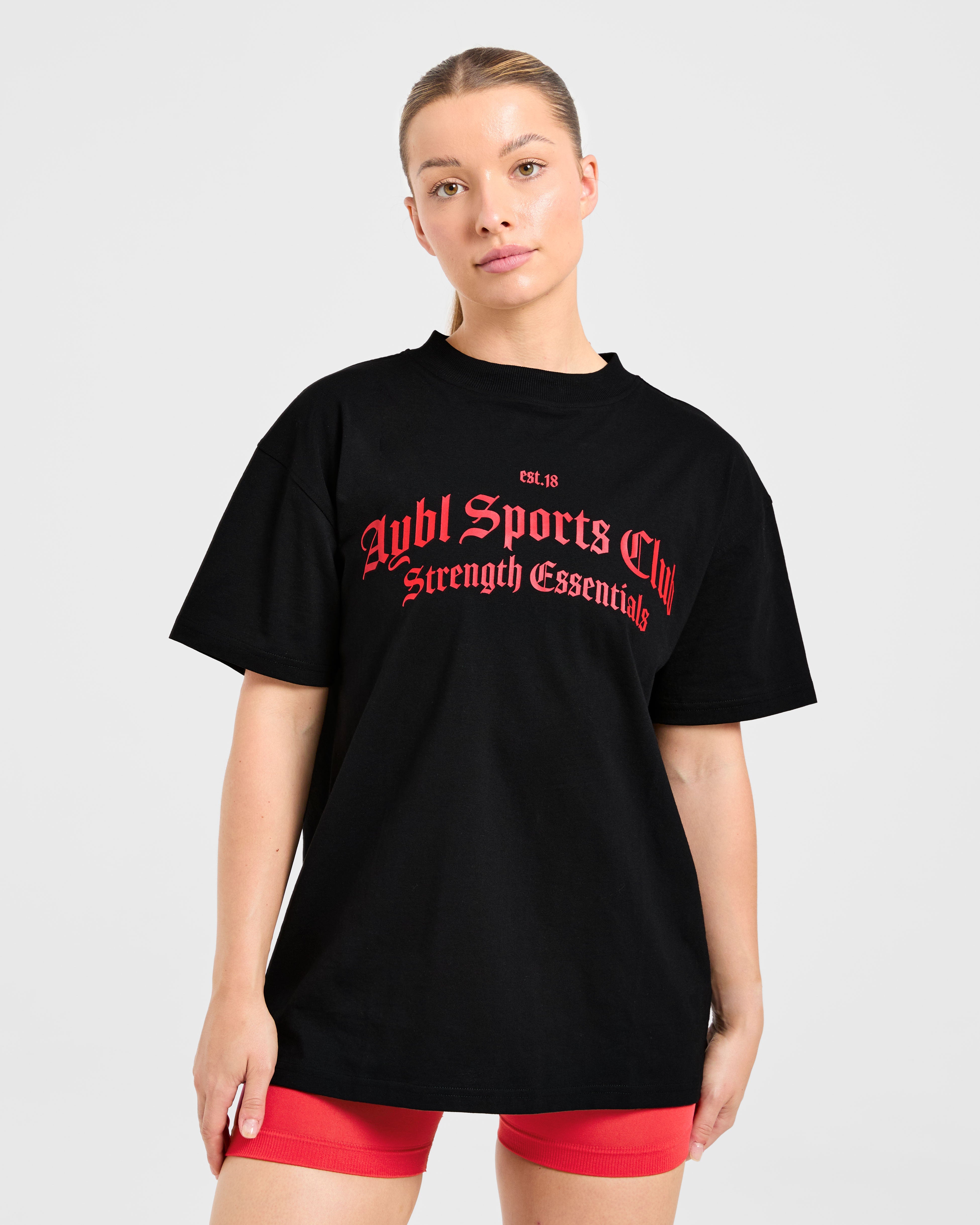 Sports Club Gothic Oversized T Shirt - Schwarz/Rot