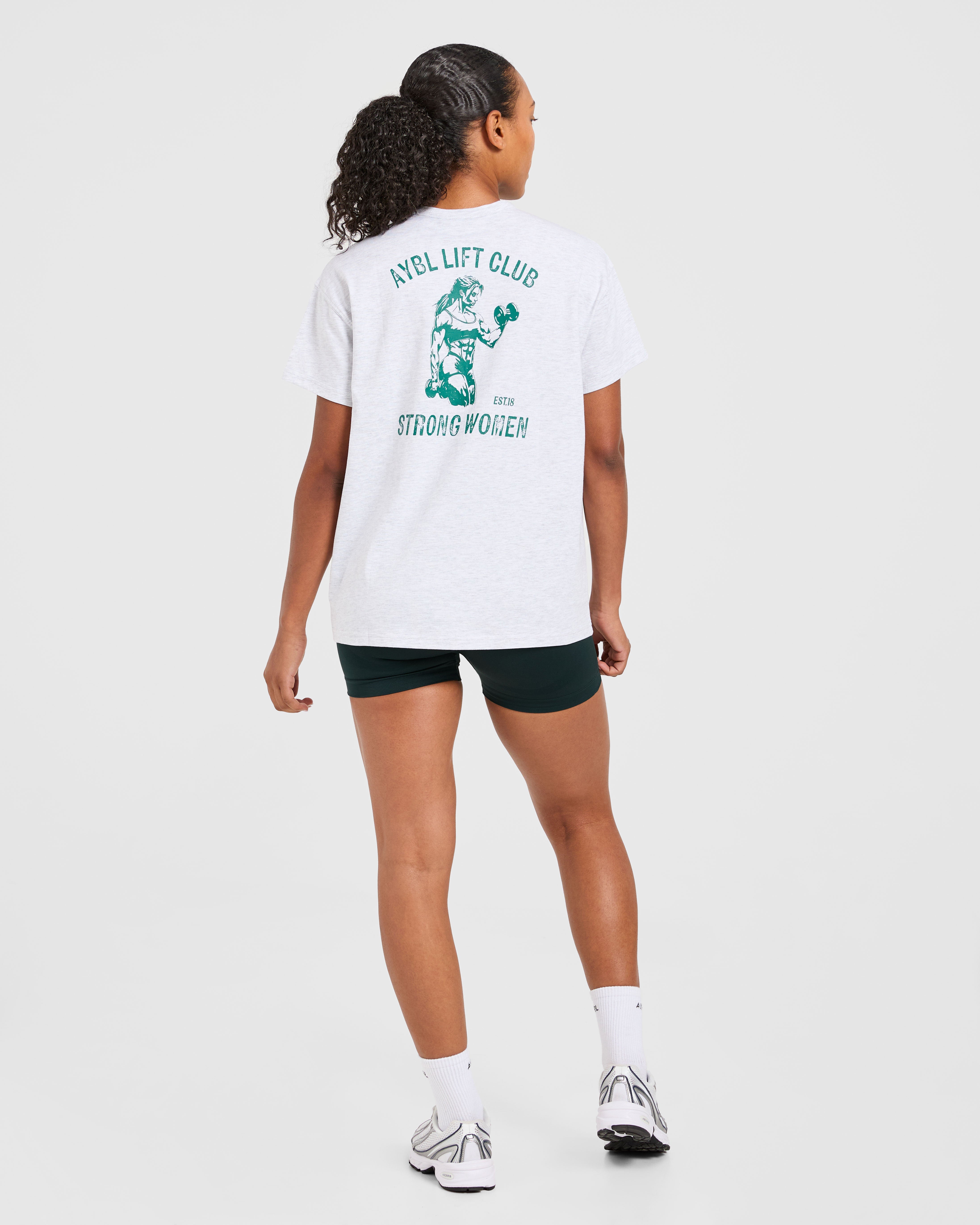 Strong Women Graphic Oversized T Shirt - Grey Marl/Grün
