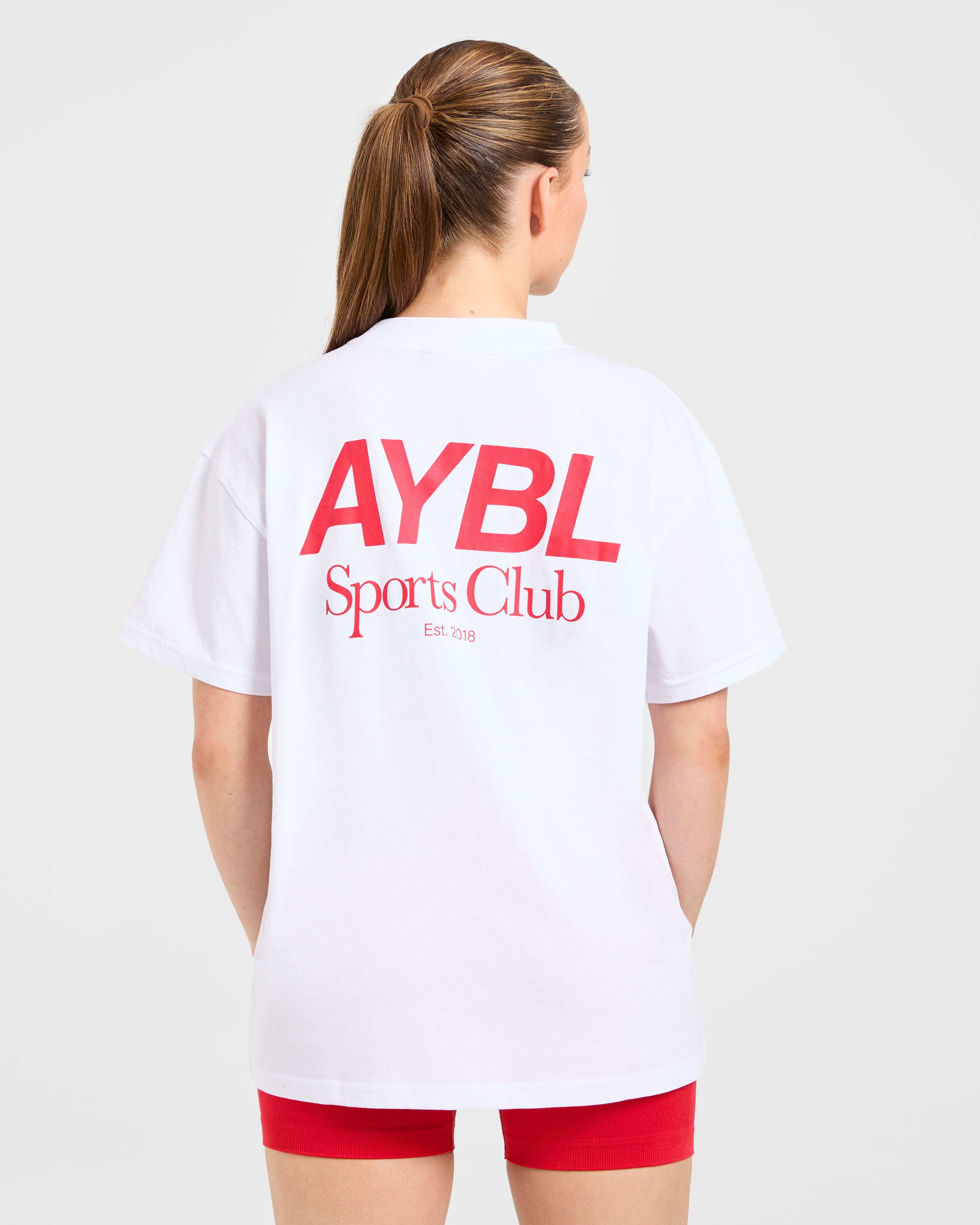 AYBL Sports Club Oversized T Shirt - Weiß/True Rot
