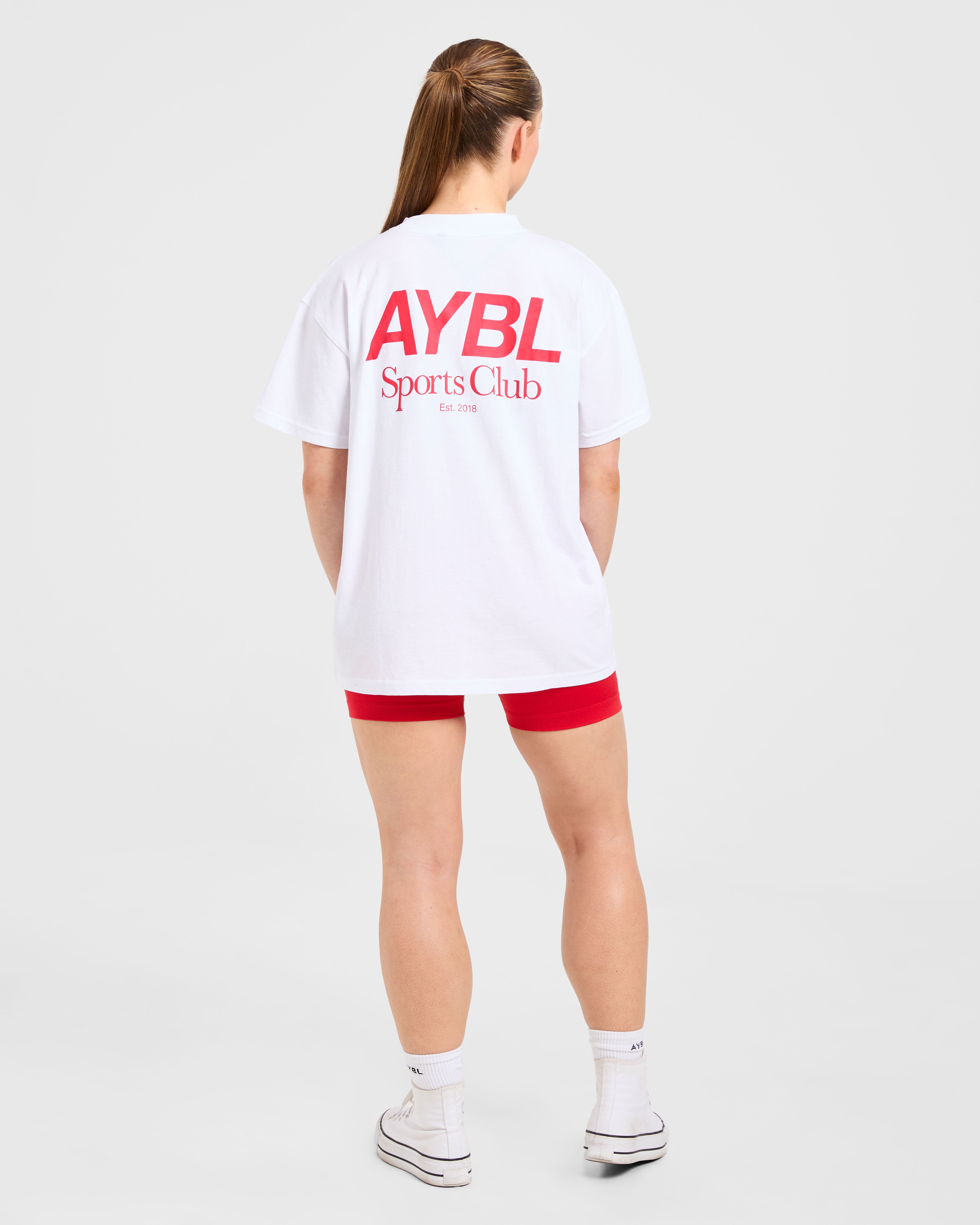 AYBL Sports Club Oversized T Shirt - Weiß/True Rot