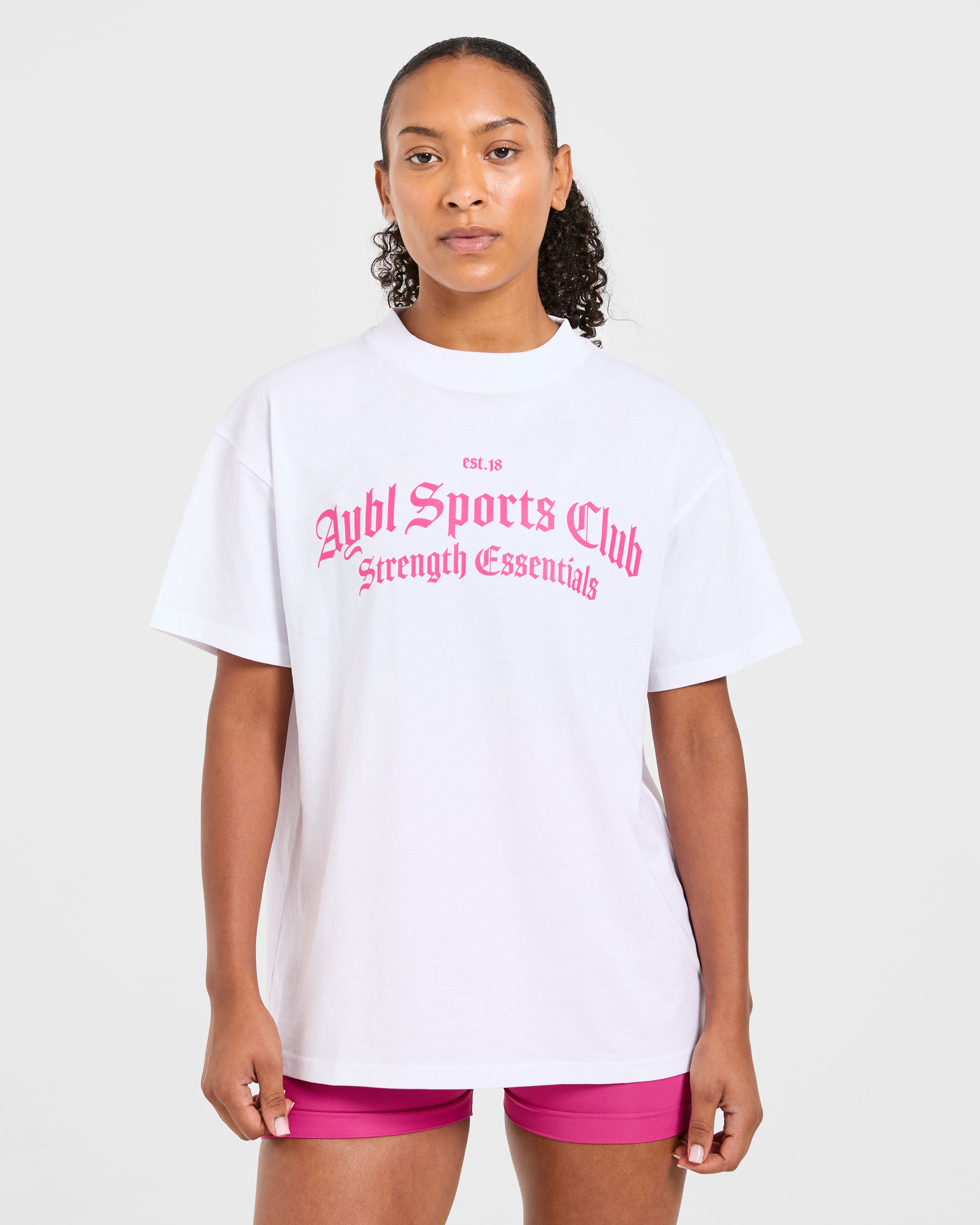 Sports Club Gothic Oversized T Shirt - Weiß/Rosa