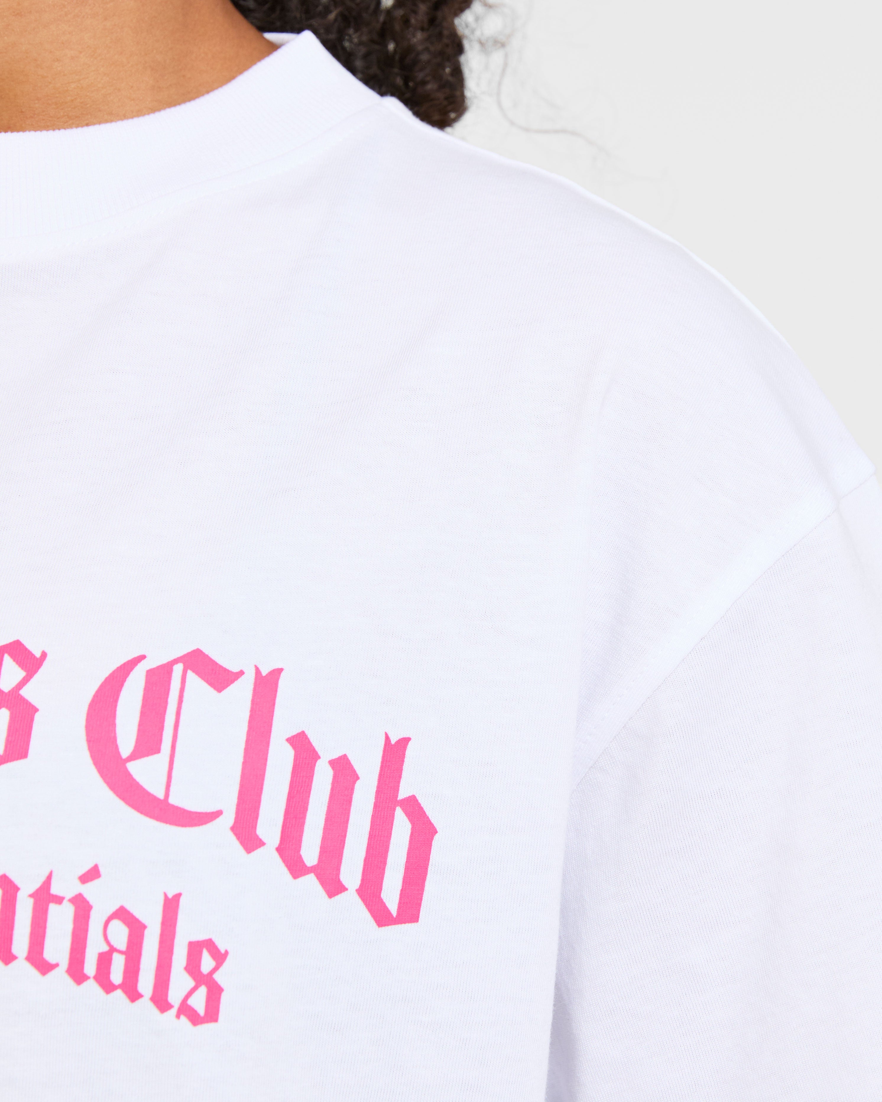 Sports Club Gothic Oversized T Shirt - Weiß/Rosa