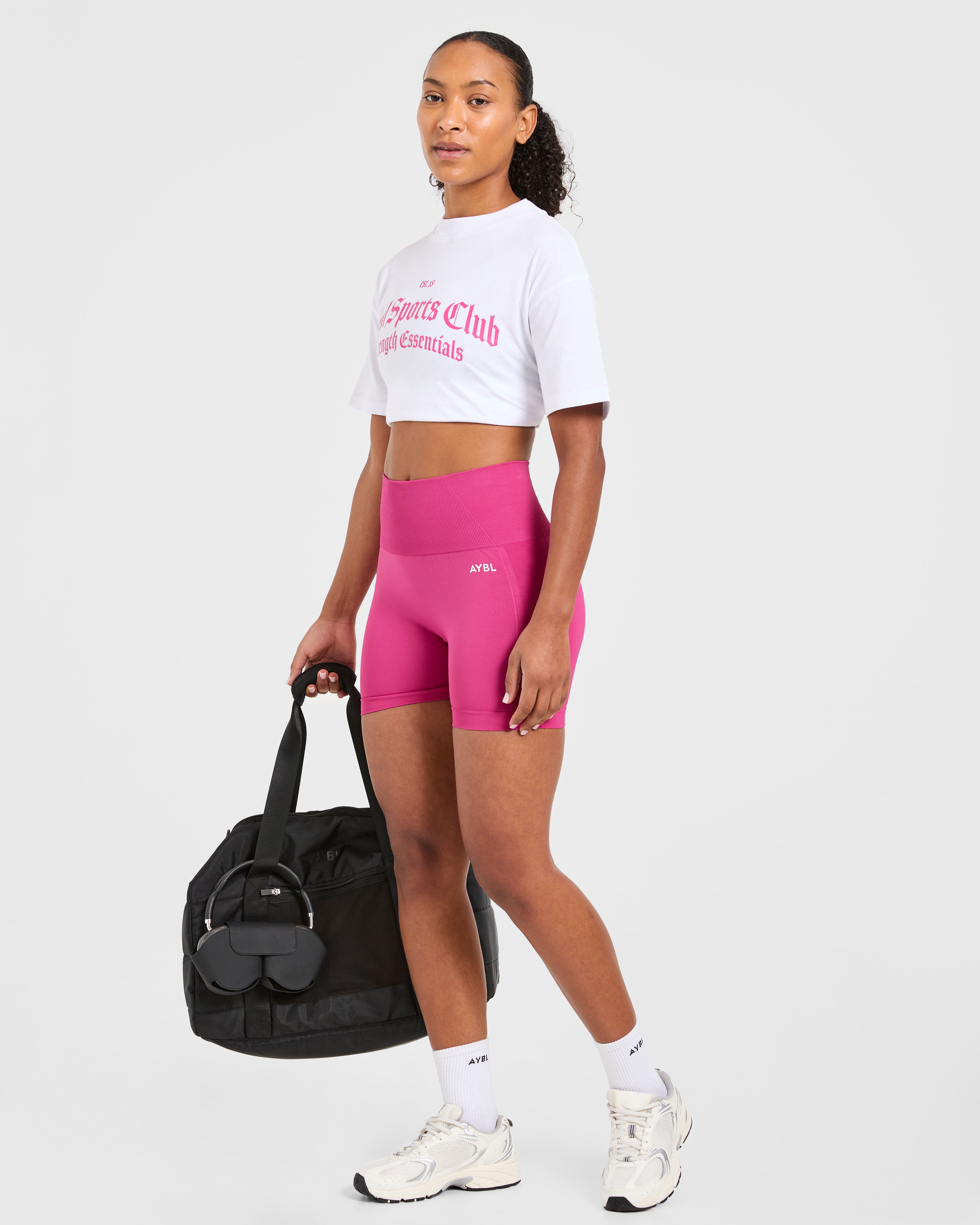 Sports Club Gothic Oversized T Shirt - Weiß/Rosa