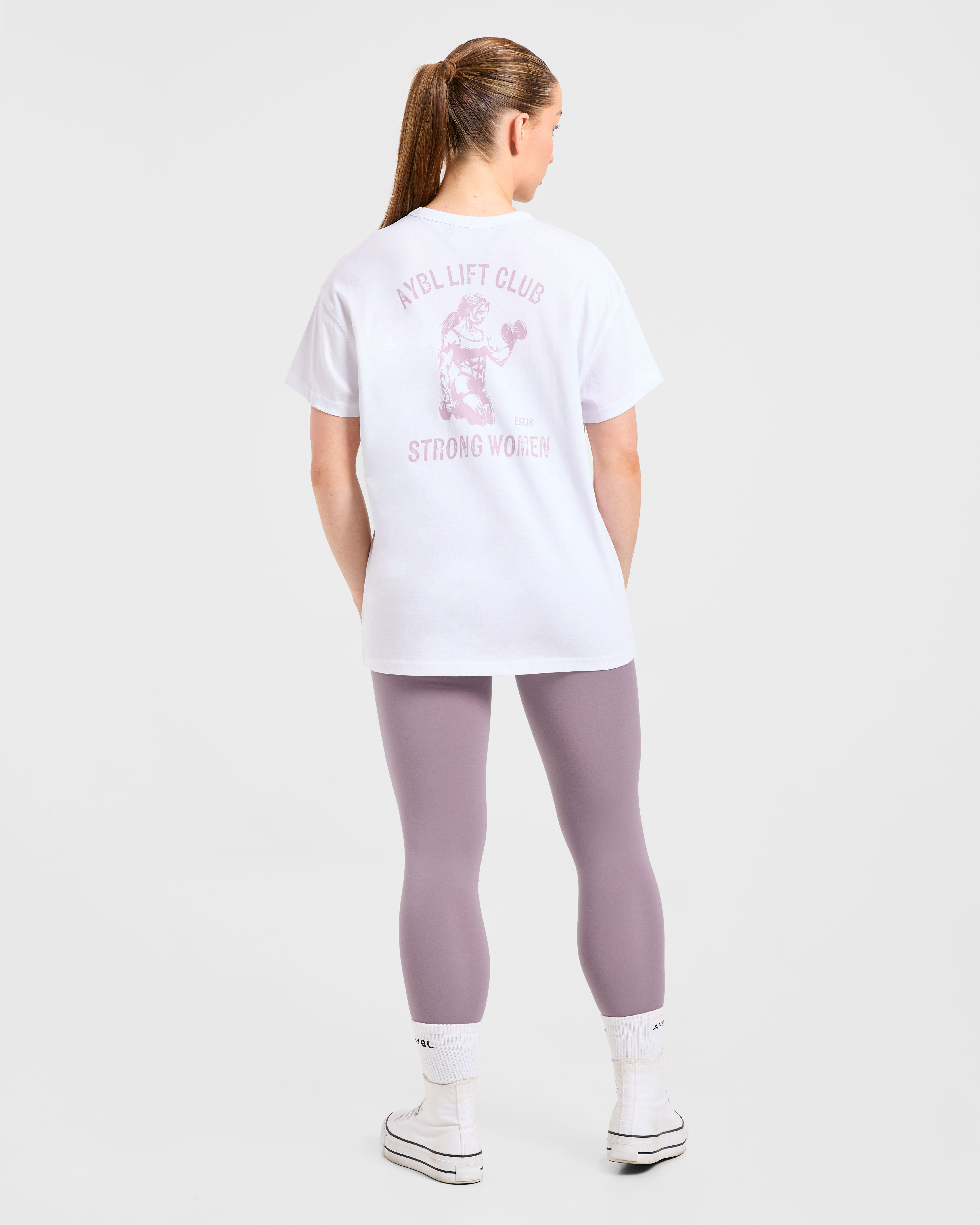 Strong Women Graphic Oversized T Shirt - Weiß/Lila