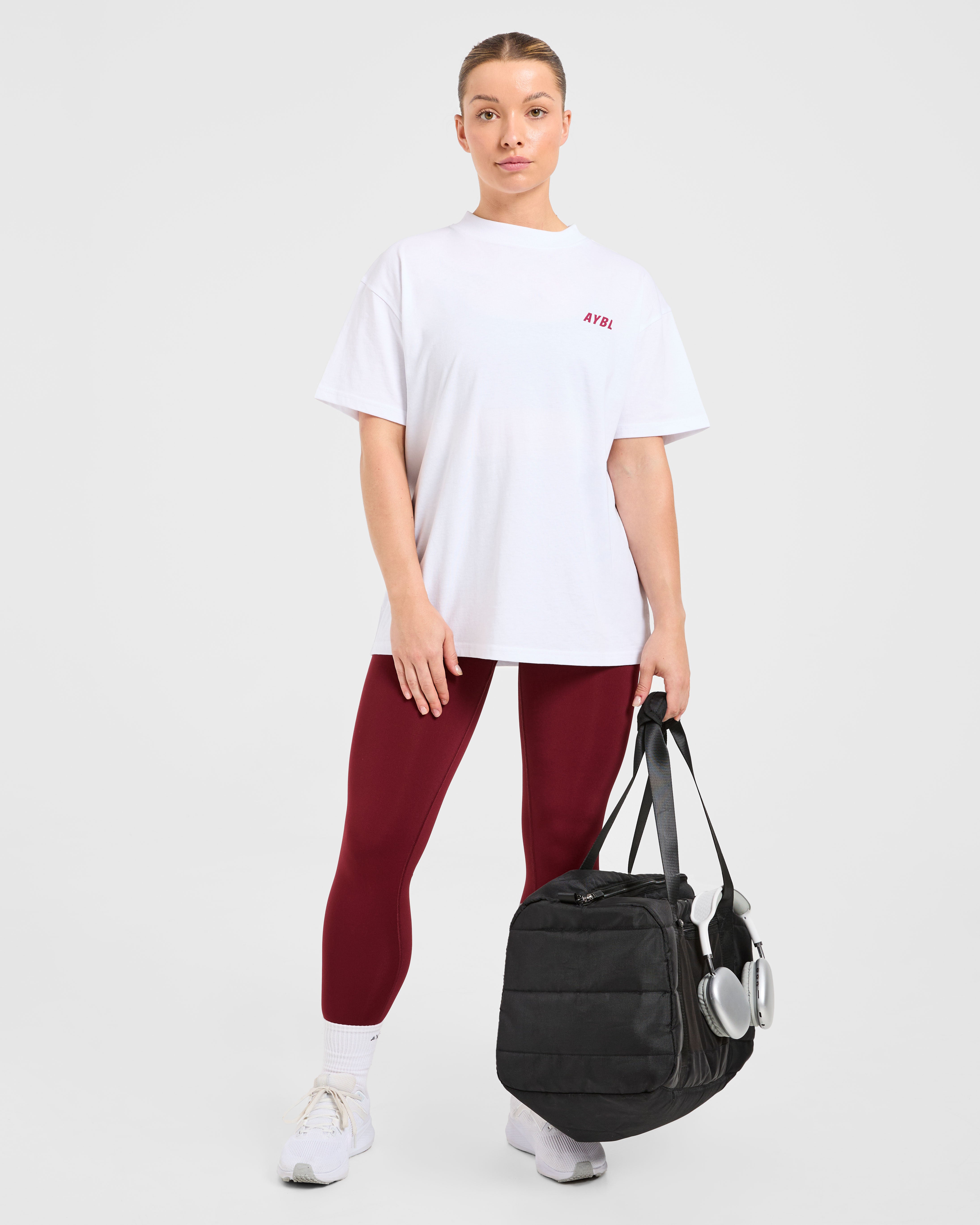 Cardio Club Oversized T Shirt - Weiß/Burgundy