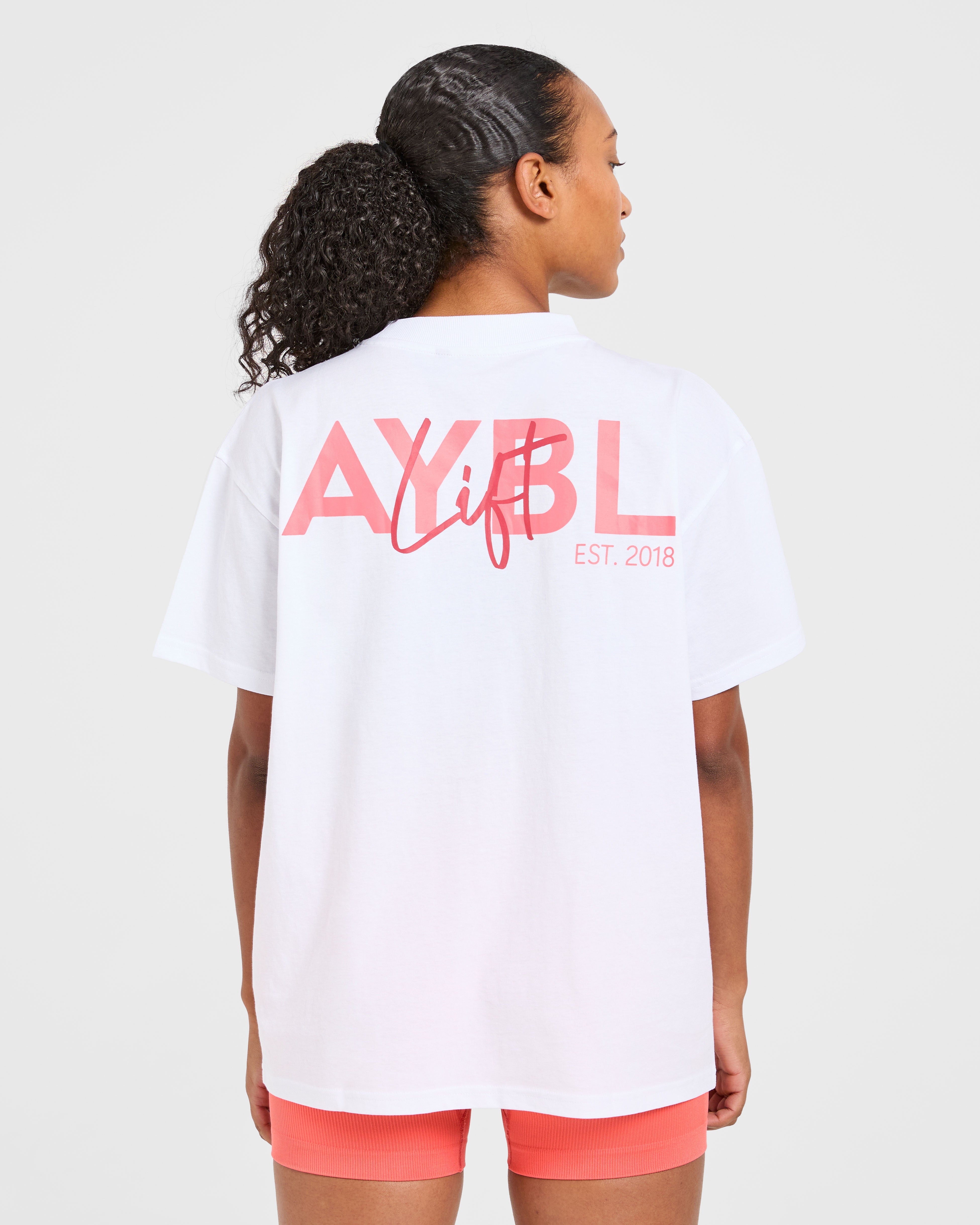 Lift Graphic Oversized T Shirt - Weiß/Coral Peach