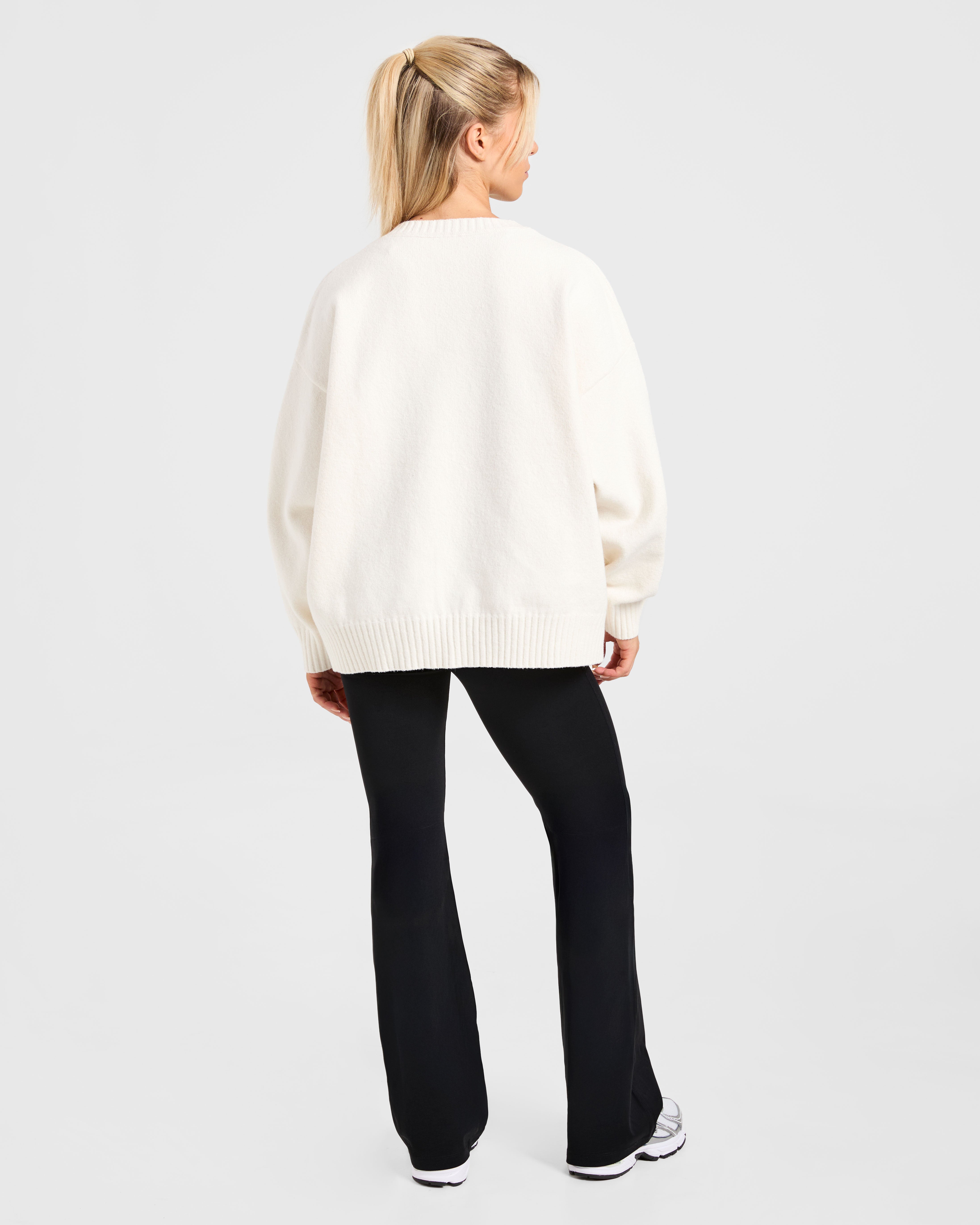 Varsity Oversized Knitted Sweater - Off Weiß
