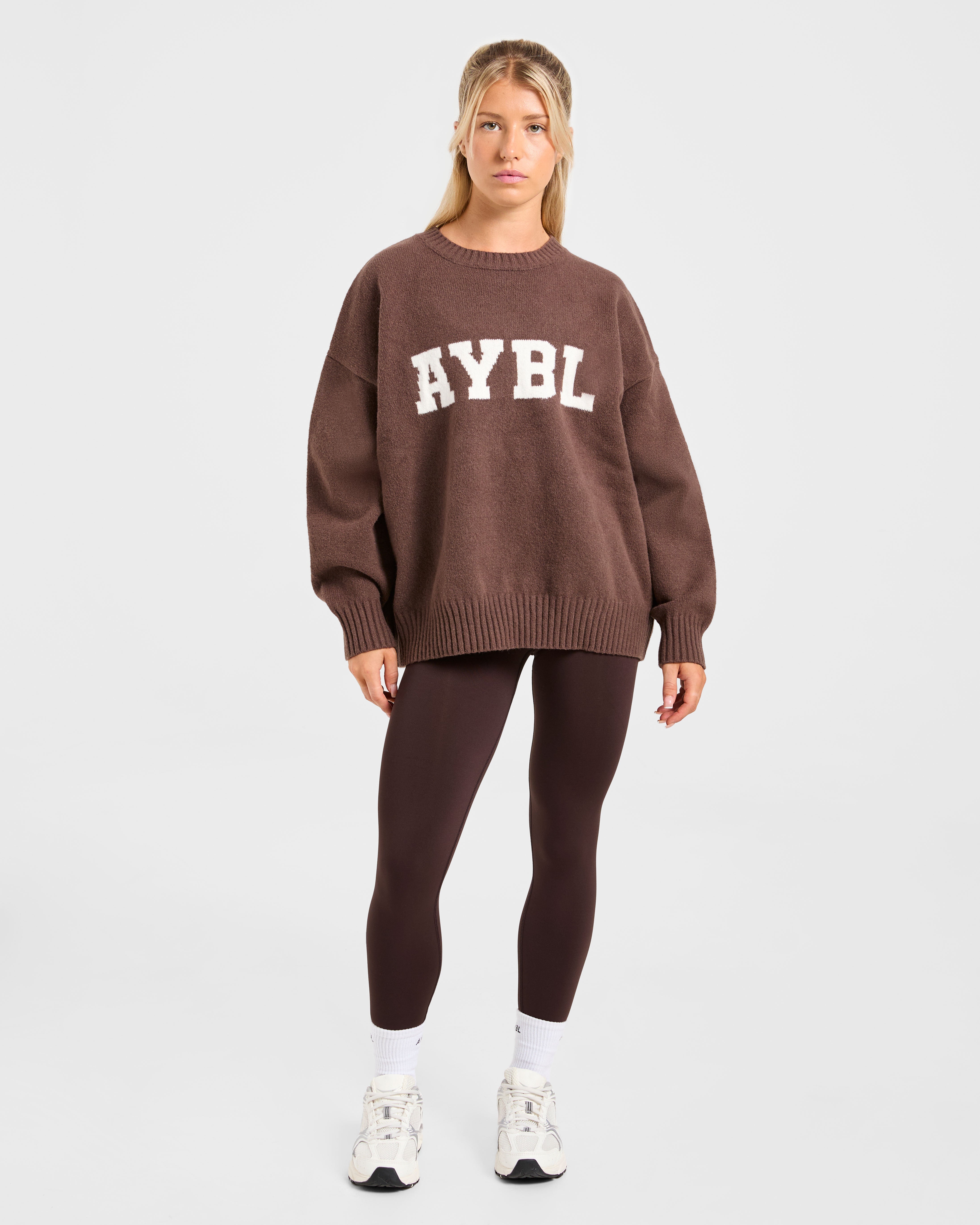 Varsity Oversized Knitted Sweater - Braun