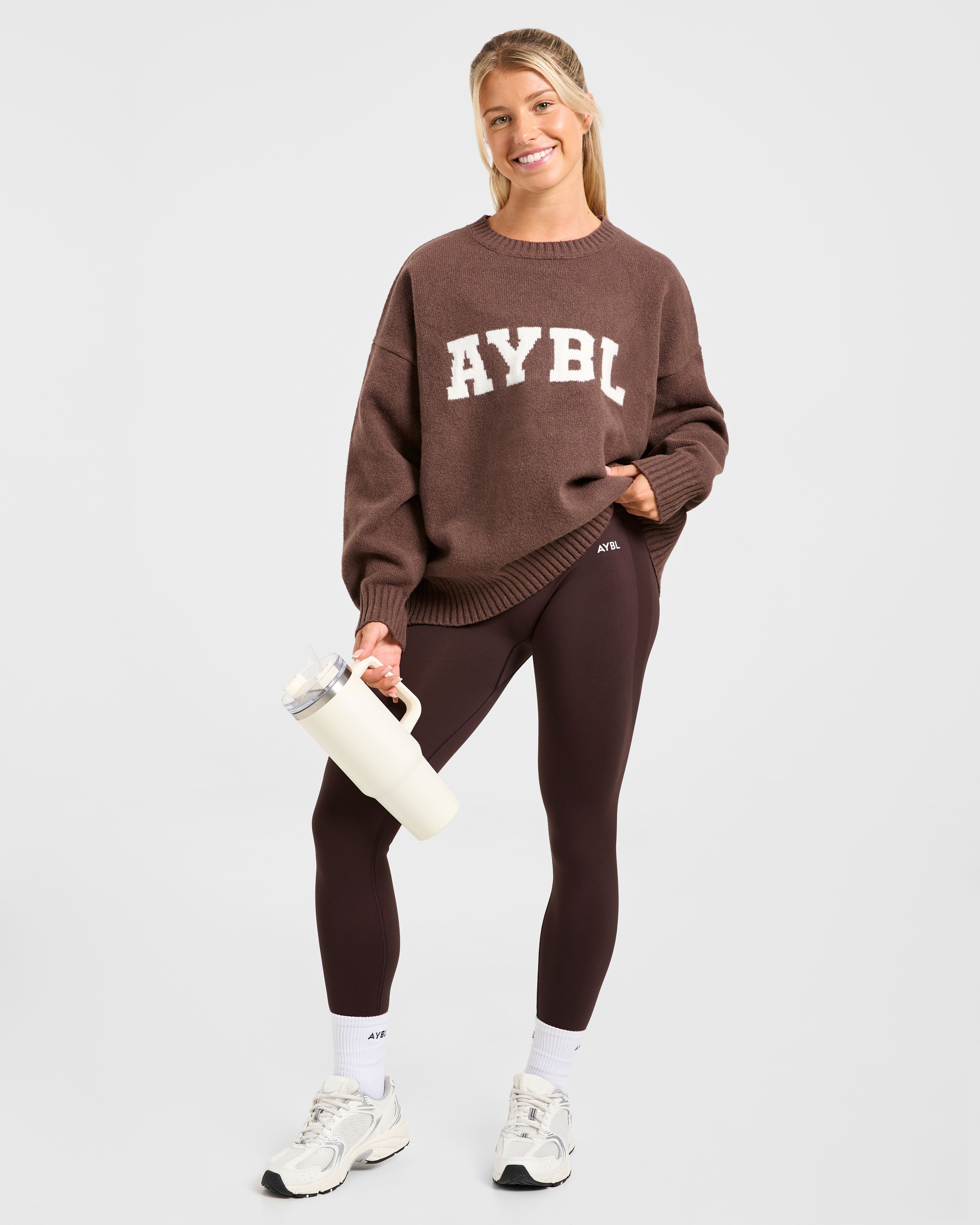 Varsity Oversized Knitted Sweater - Braun