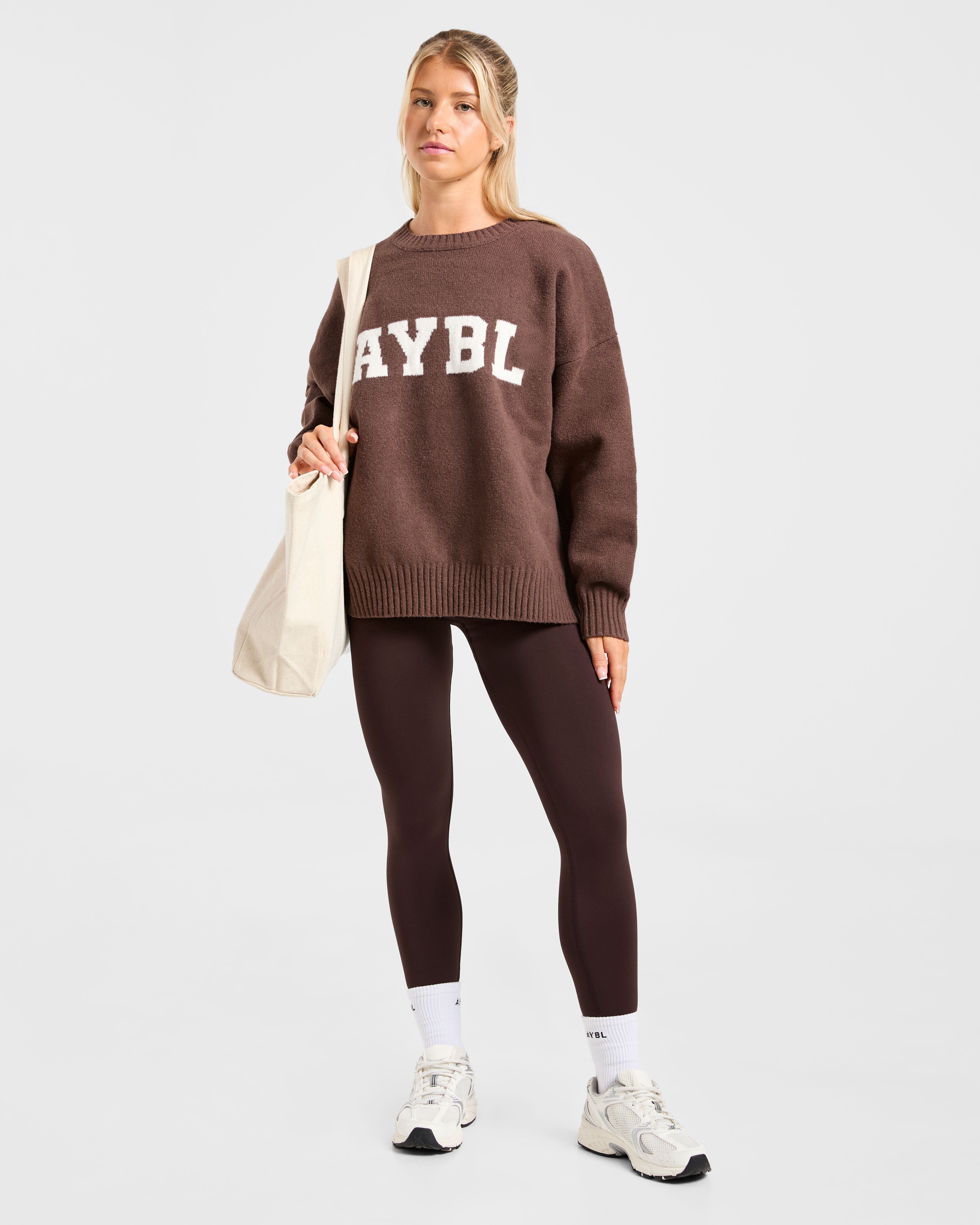 Varsity Oversized Knitted Sweater - Braun