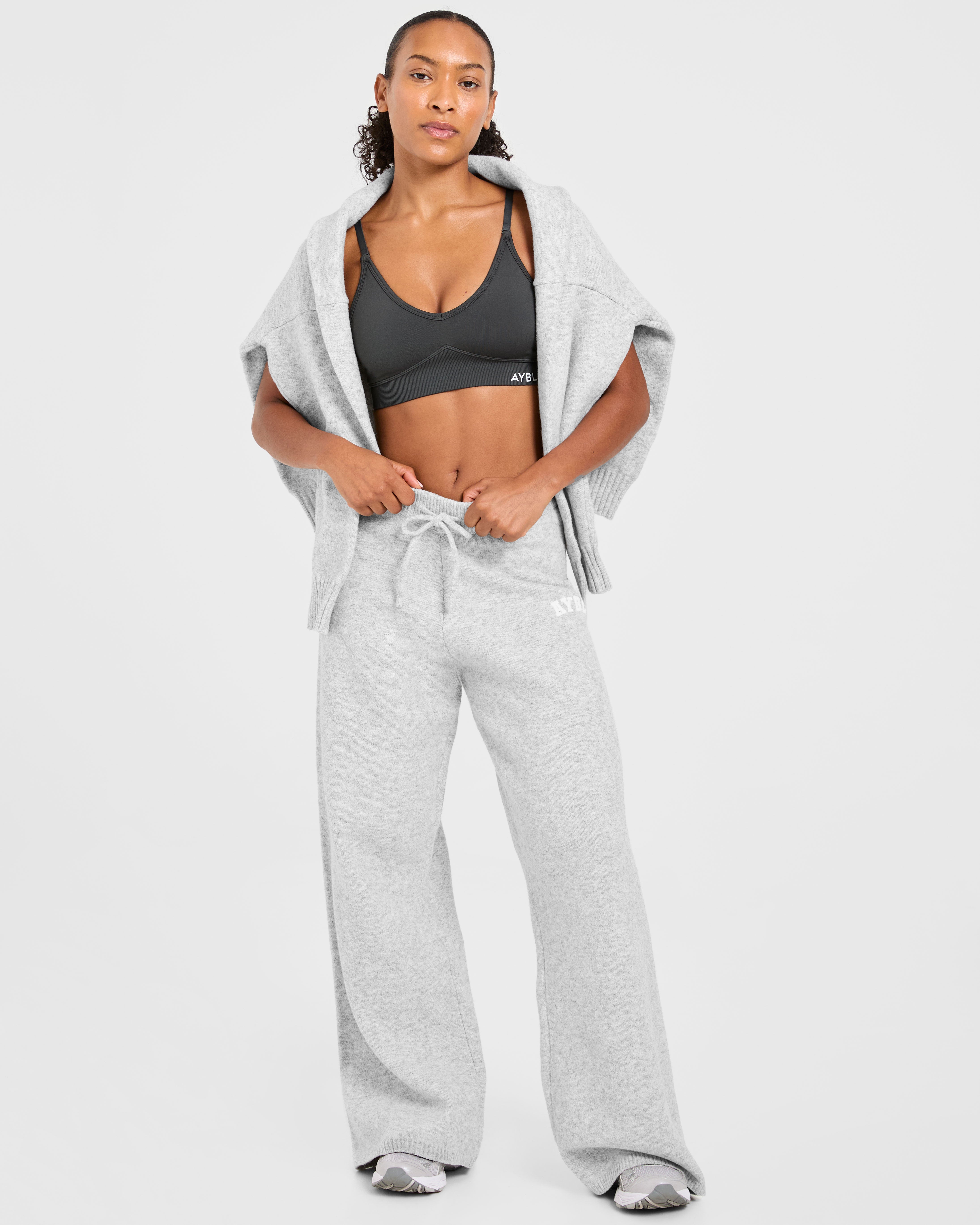 Varsity Oversized Knitted Joggers - Grau Marl