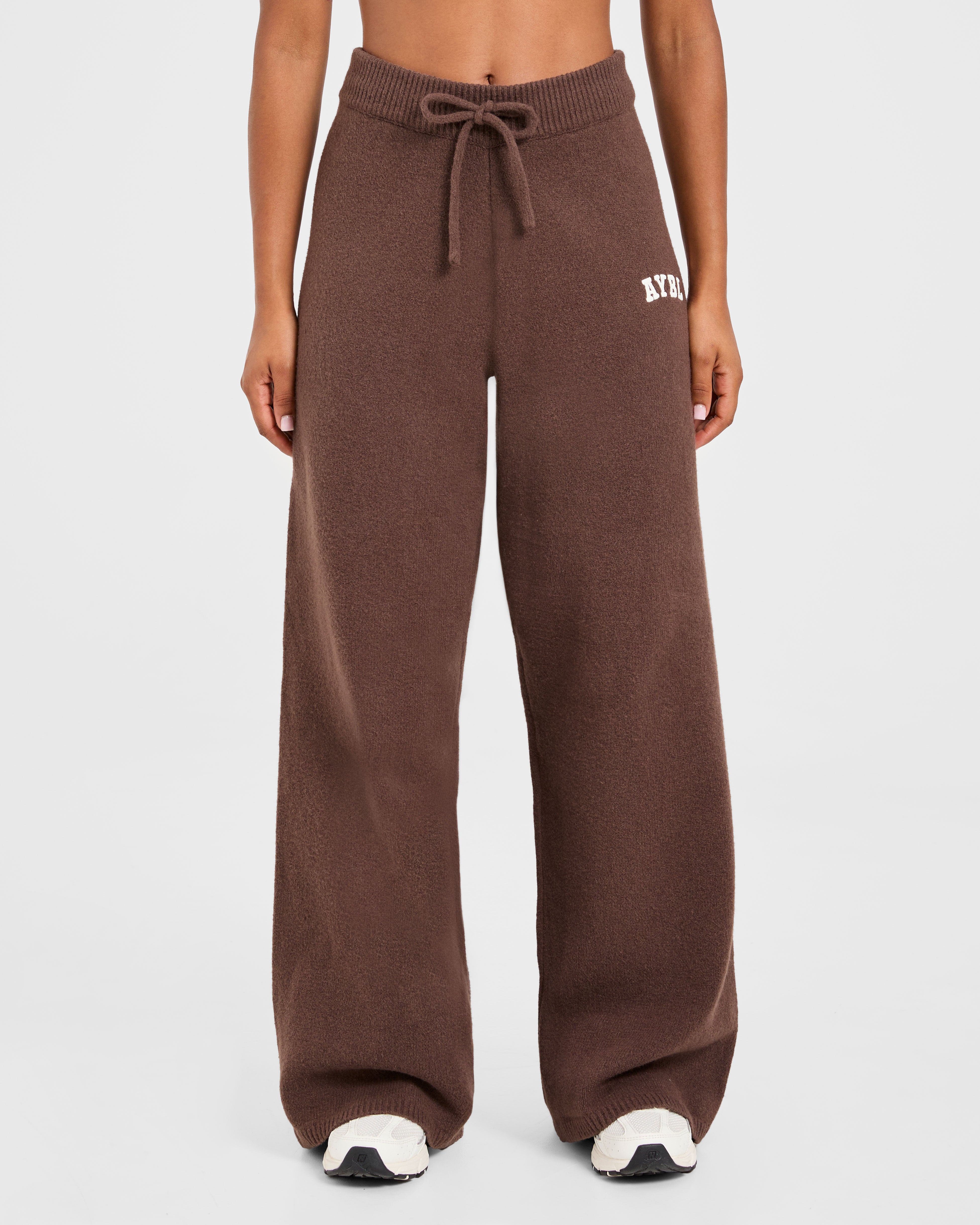 Varsity Oversized Knitted Joggers - Braun