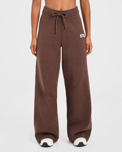 Varsity Oversized Knitted Joggers - Braun