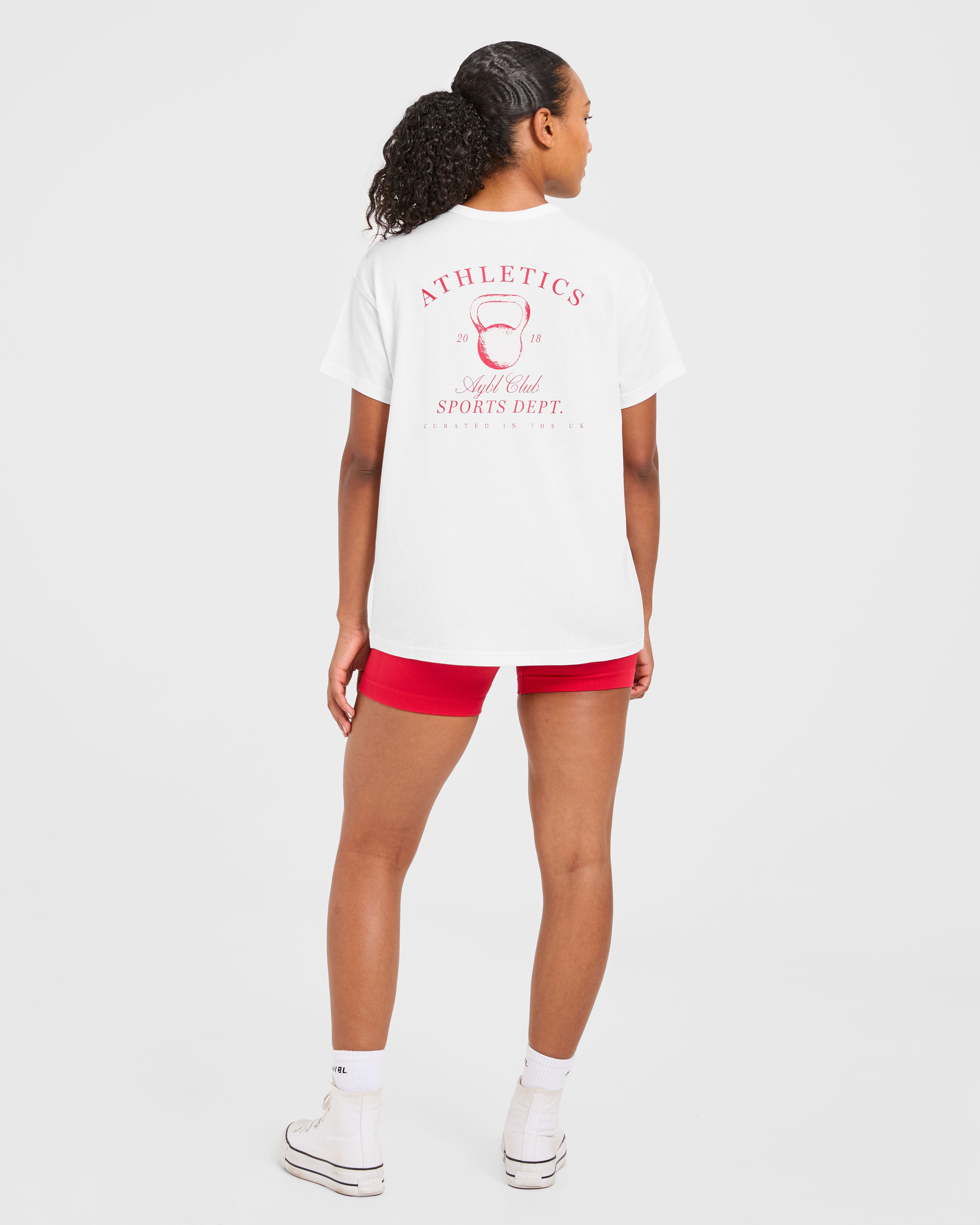 Athletics Sport Dept Oversized T Shirt - Weiß/Rot