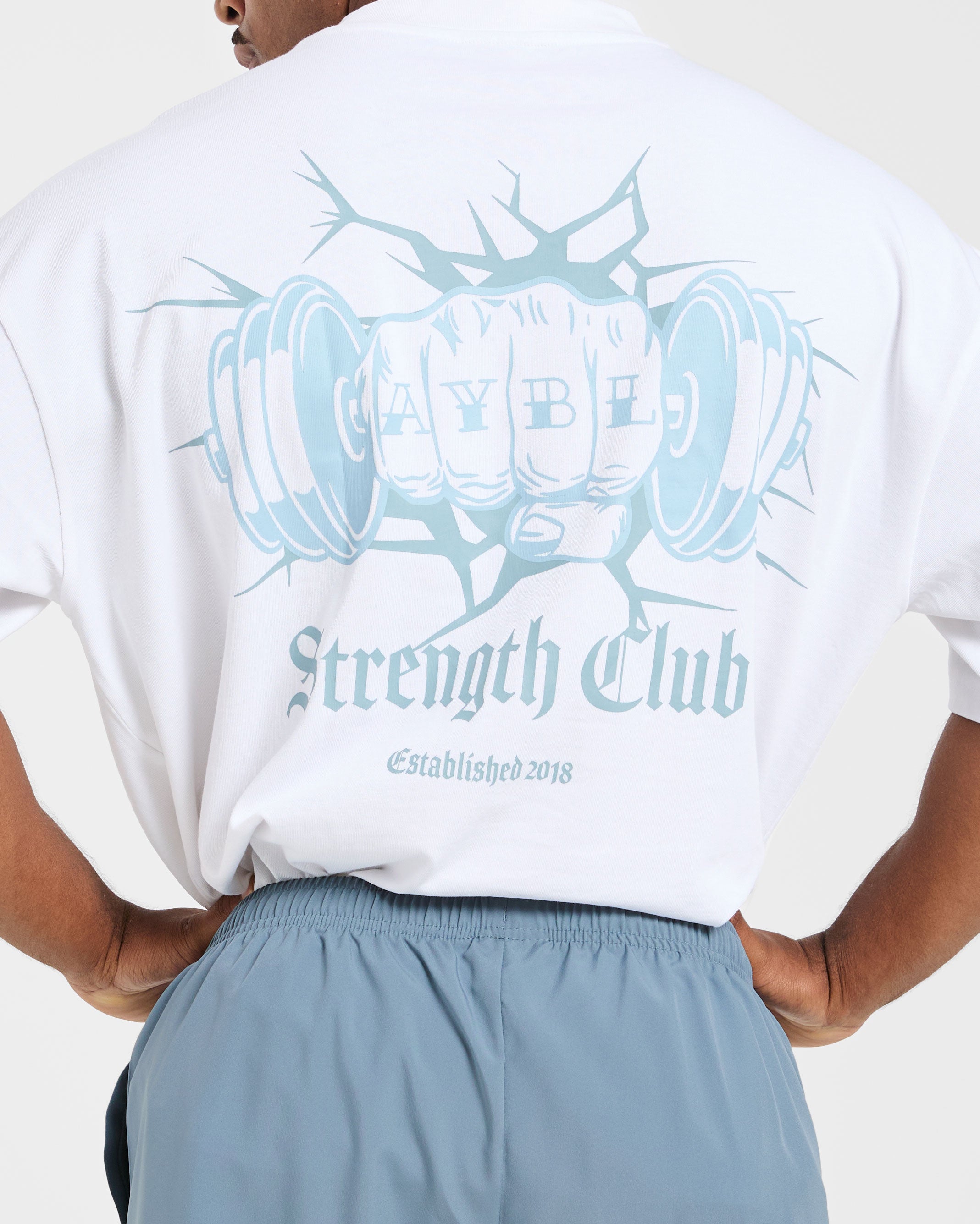 AYBL Strength Club Oversized T Shirt - Weiß/Blau
