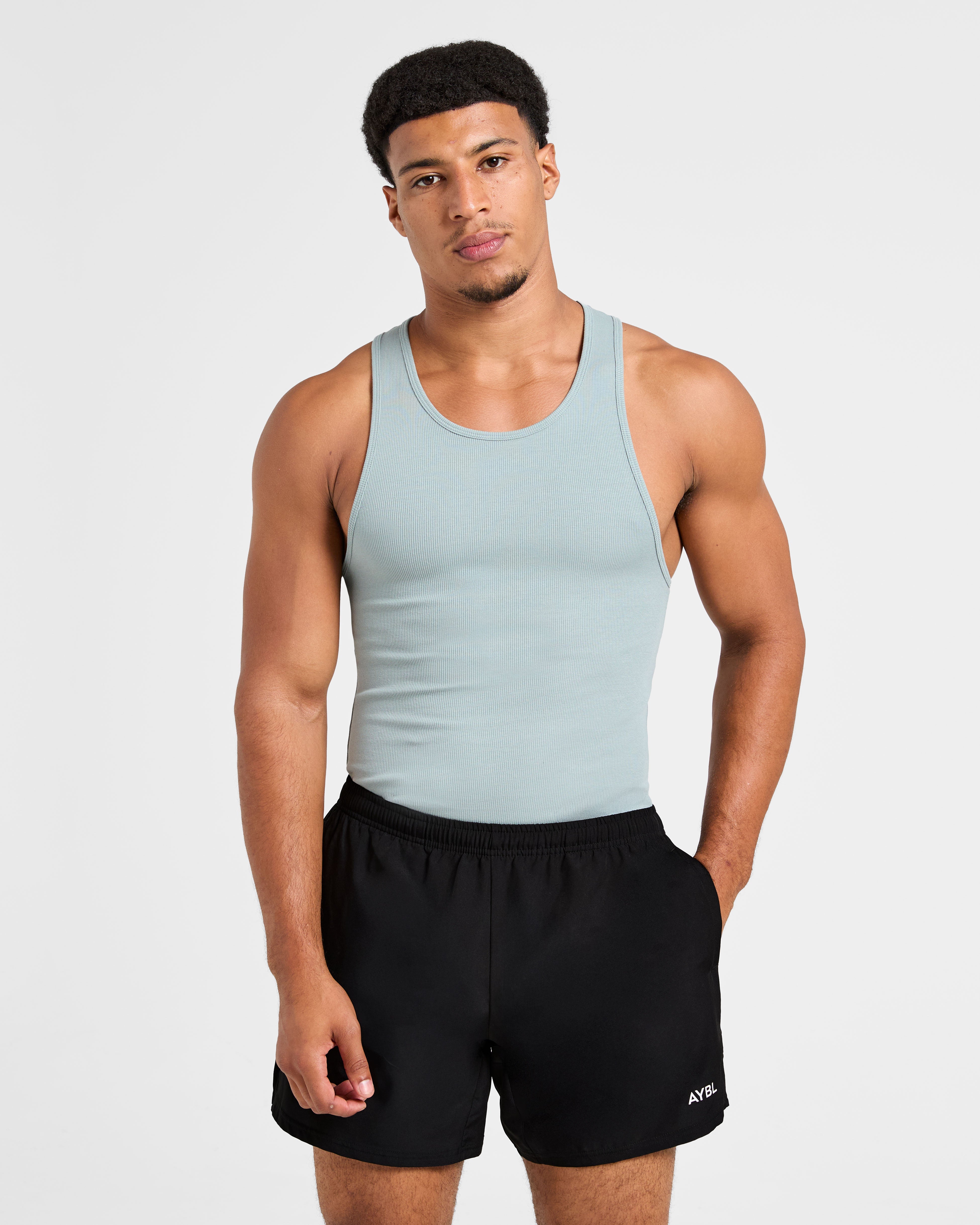 Muscle Ribbed Tank - Stone Blau