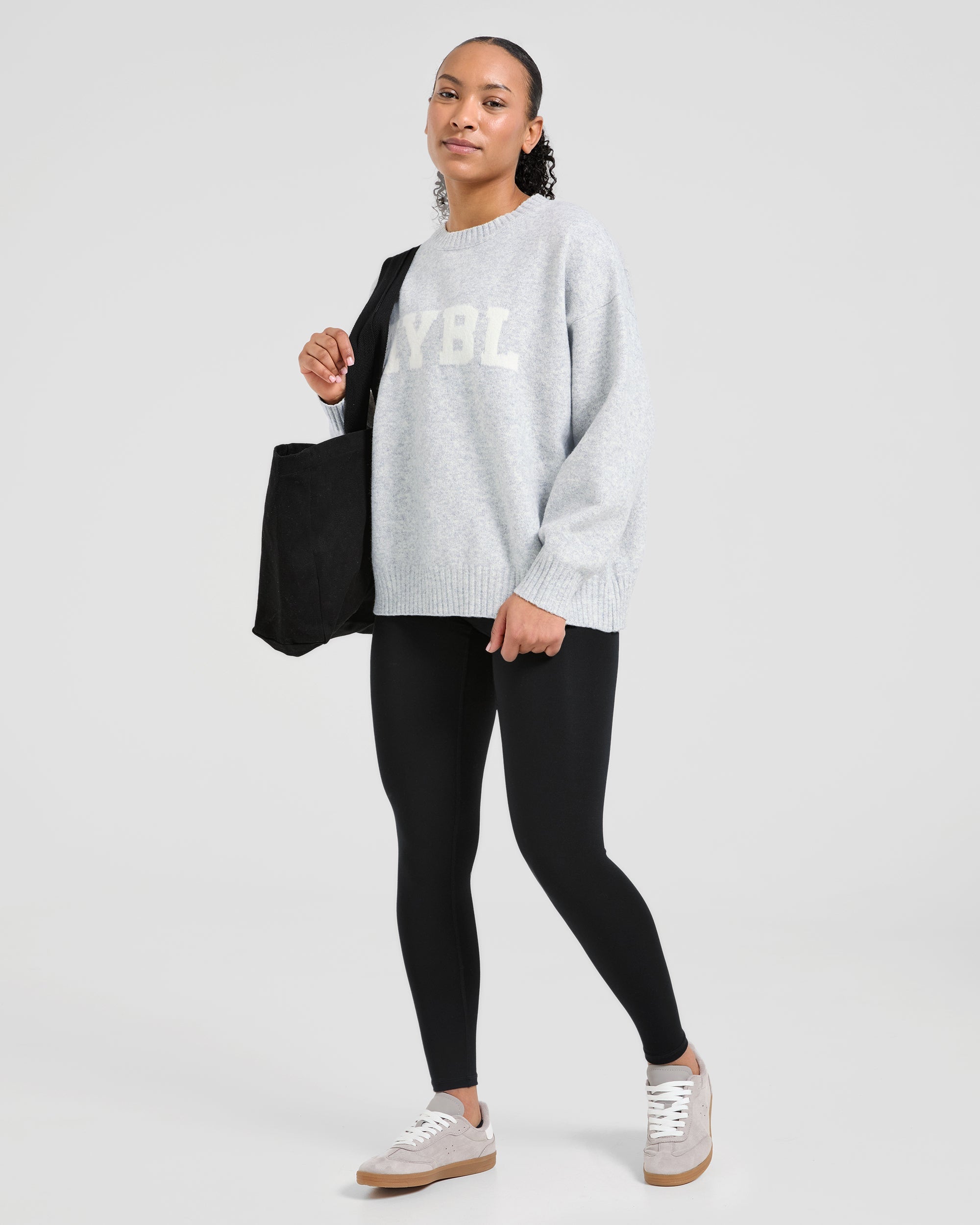 Varsity Oversized Knitted Sweater - Grau Marl