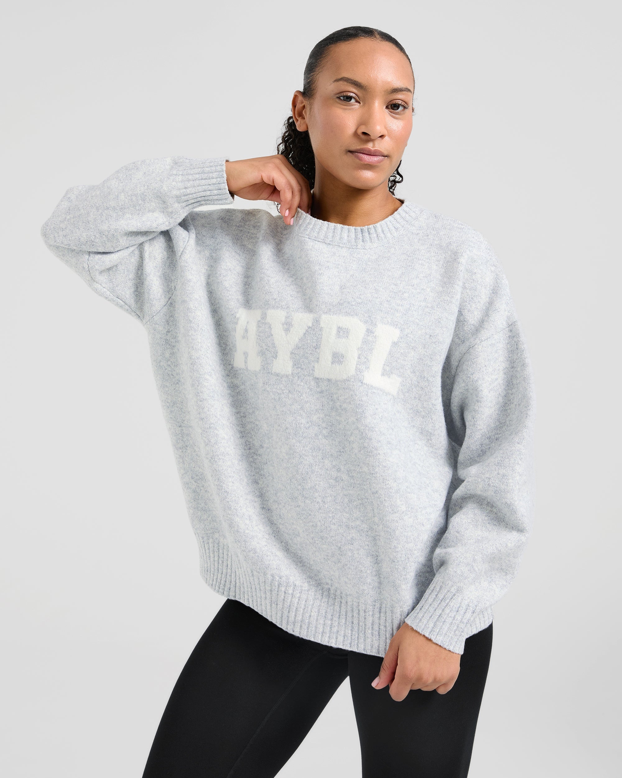 Varsity Oversized Knitted Sweater - Grau Marl