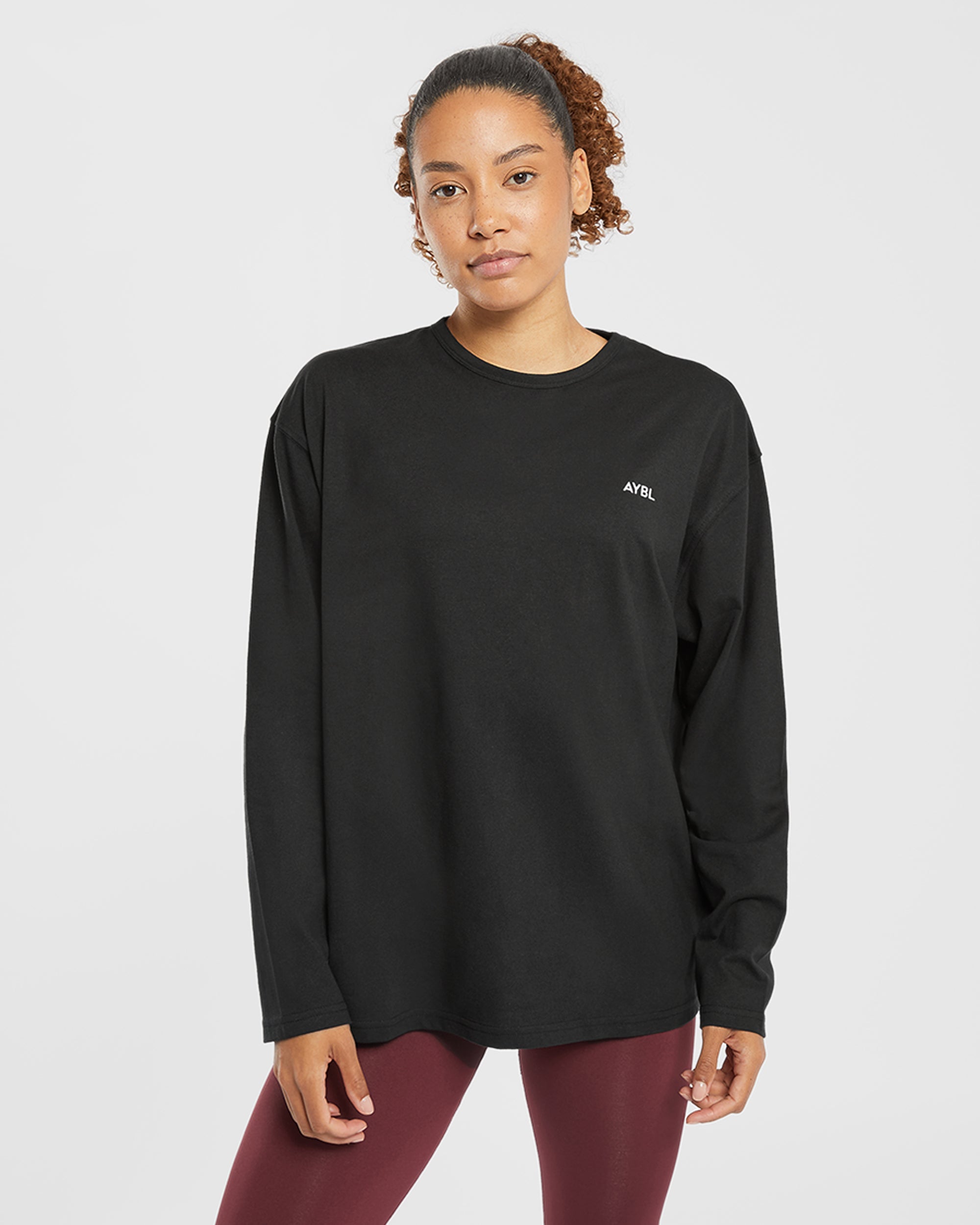 Essential Oversized Long Sleeve T Shirt - Schwarz