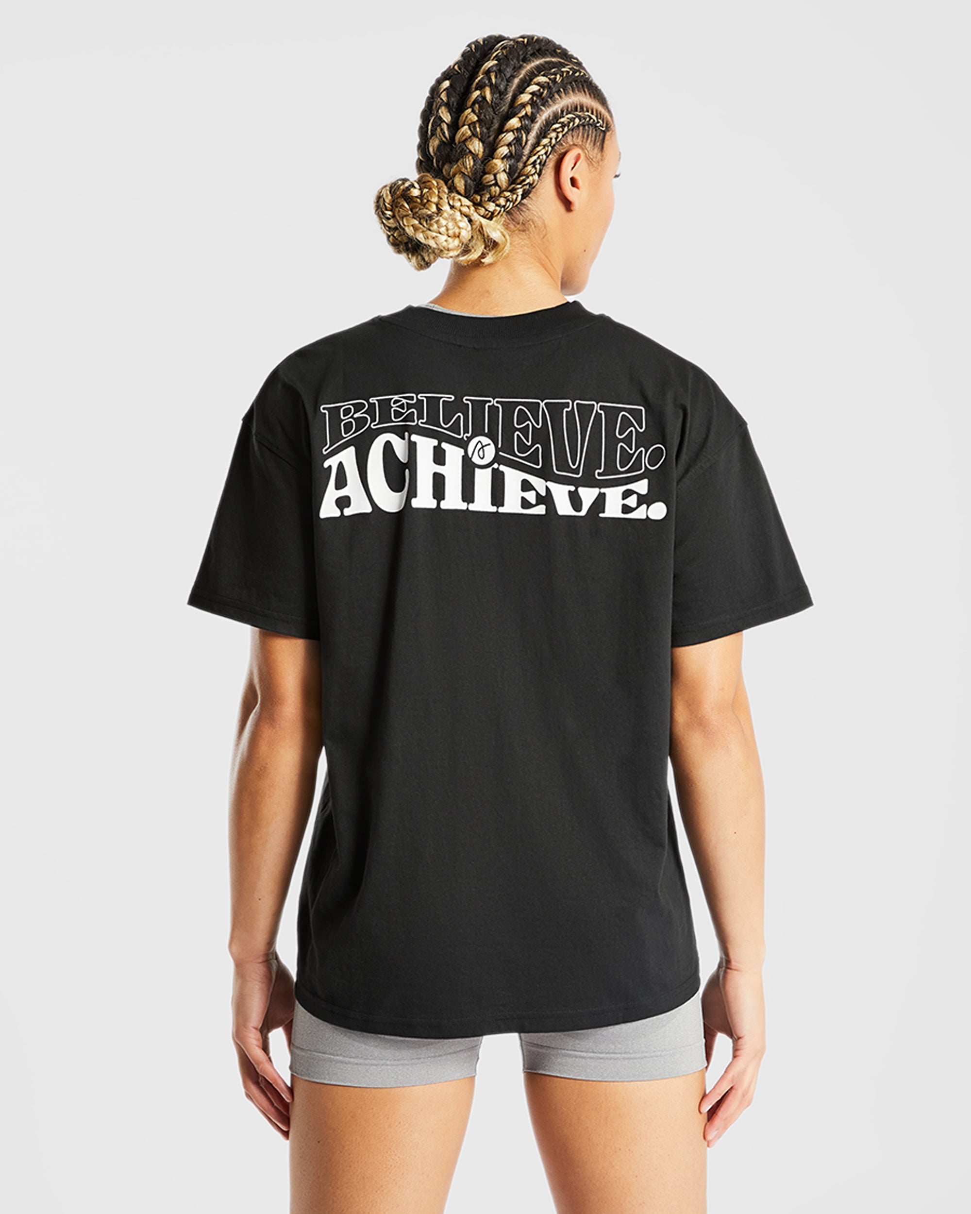 Believe Achieve Oversized T Shirt - Schwarz