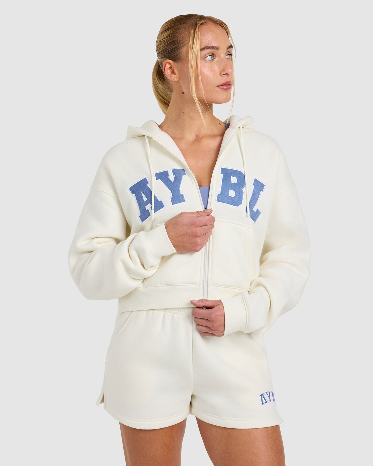 Varsity 2.0 Boxy Zip Up Hoodie - Off Weiß