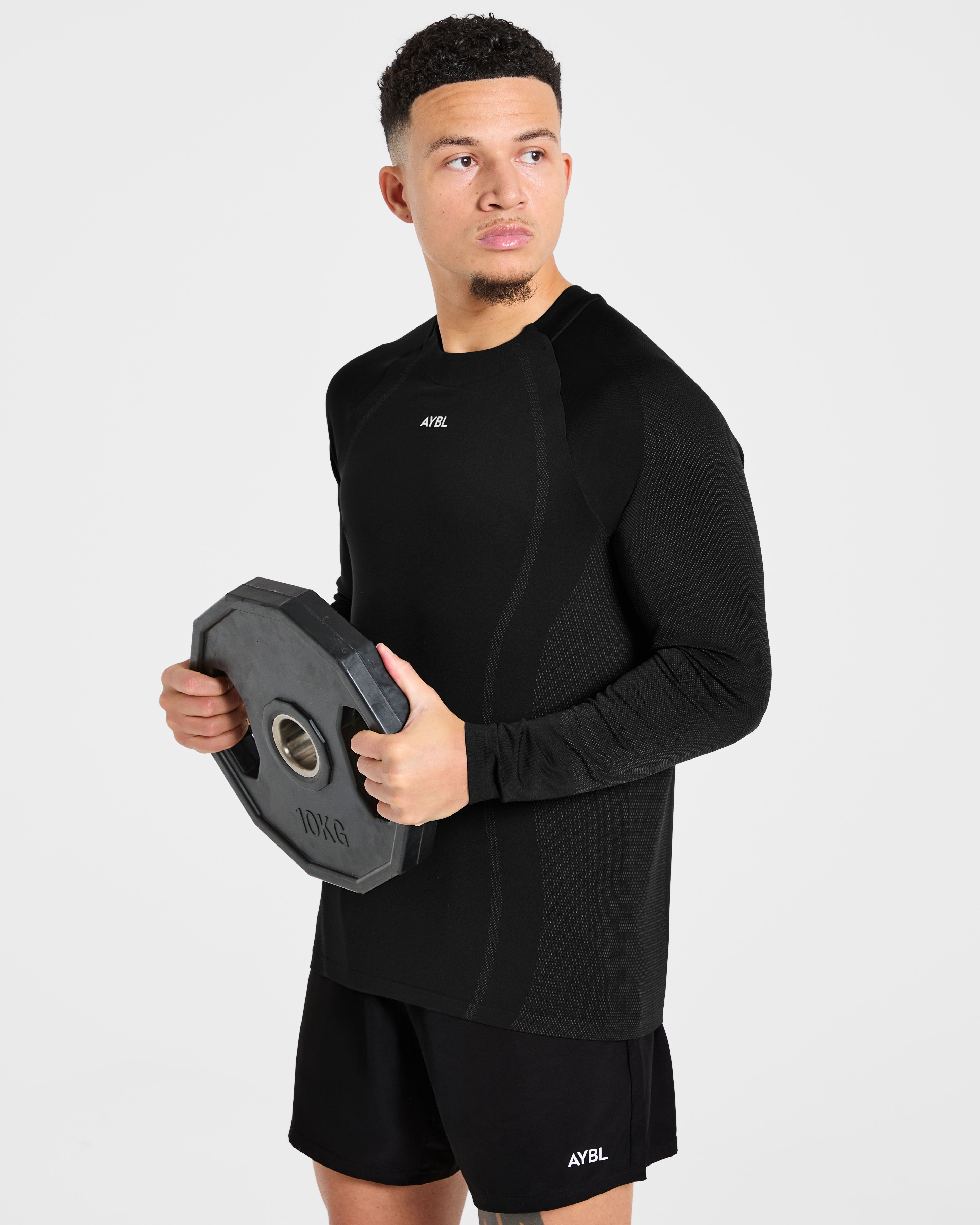 Attain Seamless Long Sleeve T Shirt - Schwarz