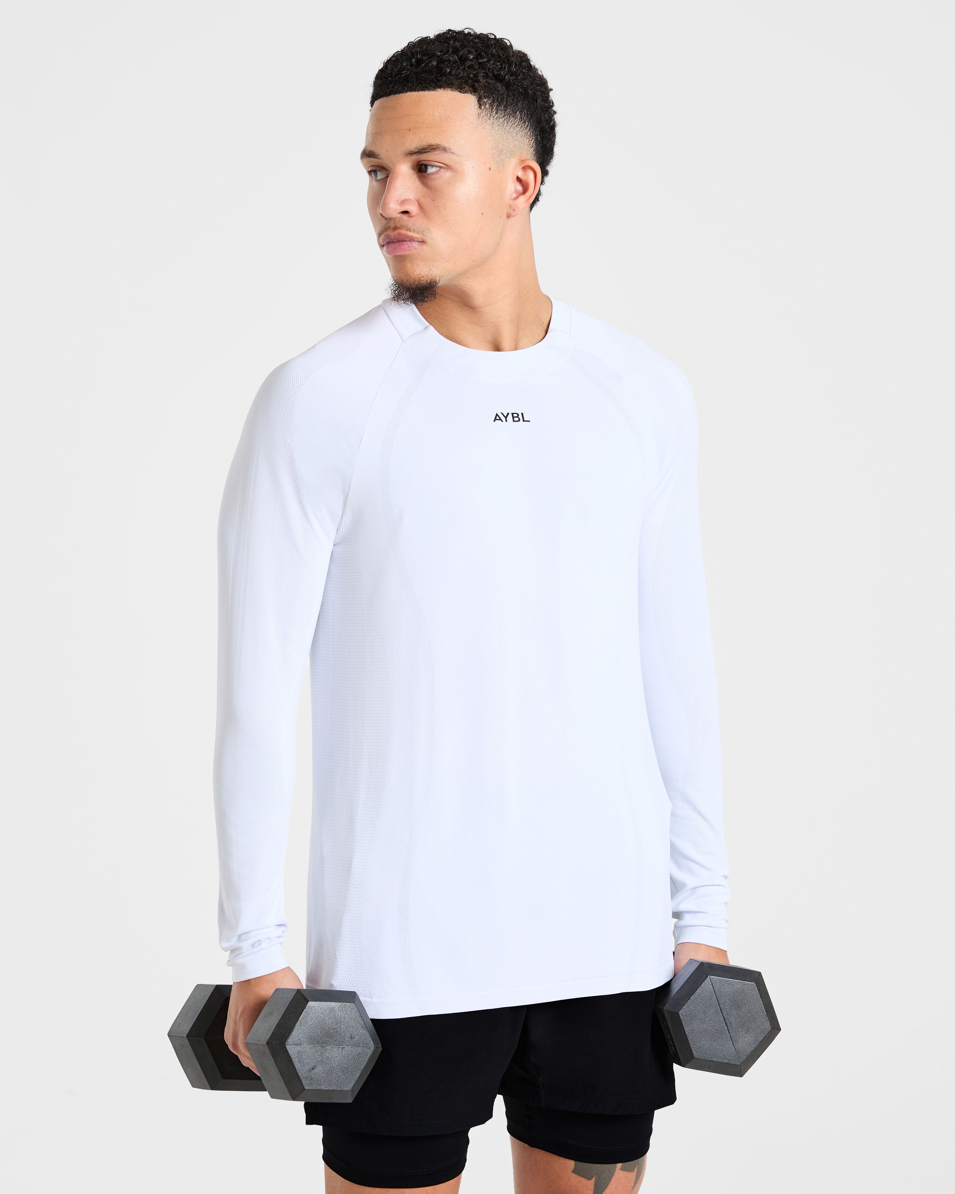 Attain Seamless Long Sleeve T Shirt - Storm Weiß
