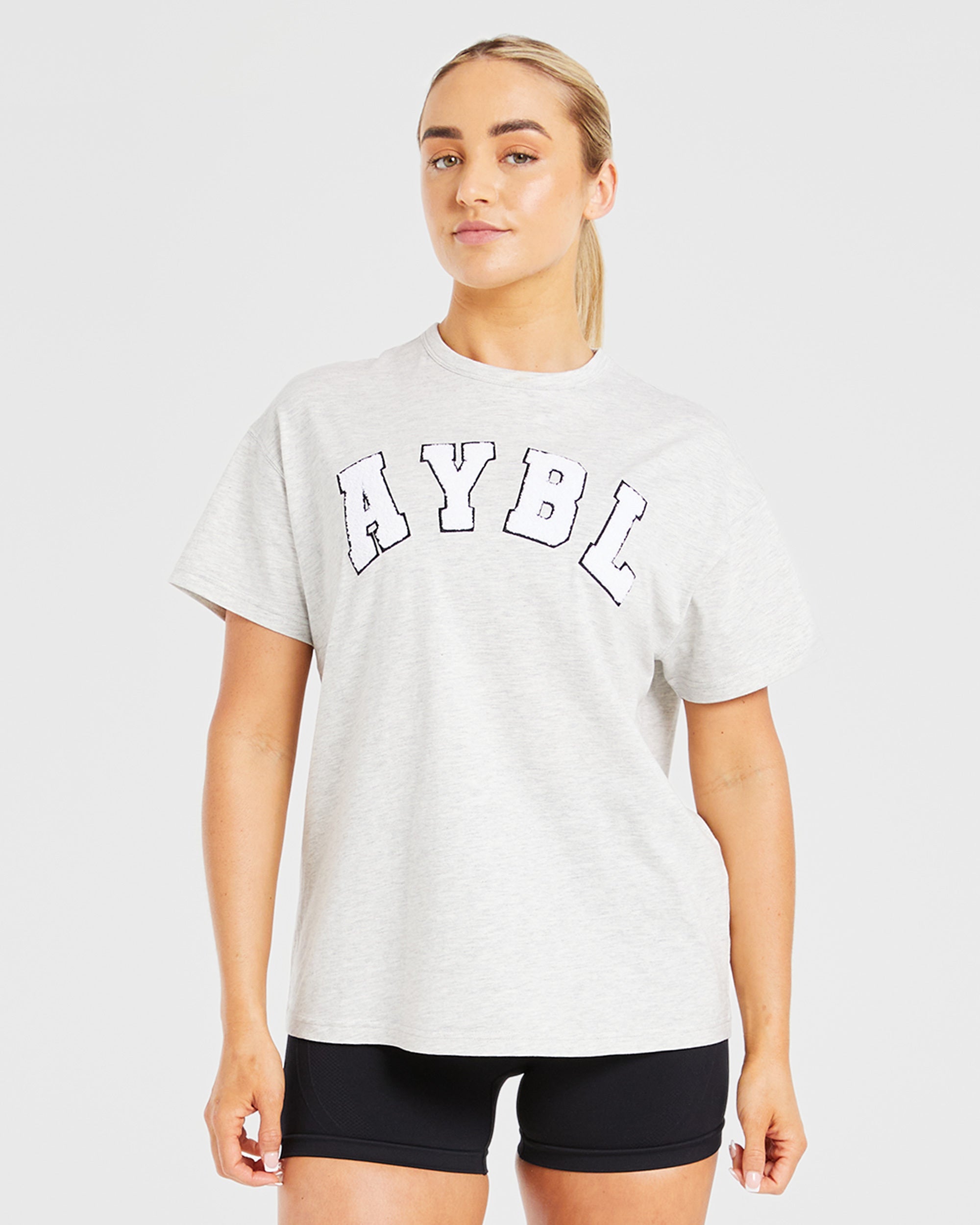 Varsity Fluffy Oversized T Shirt - Heather Grau