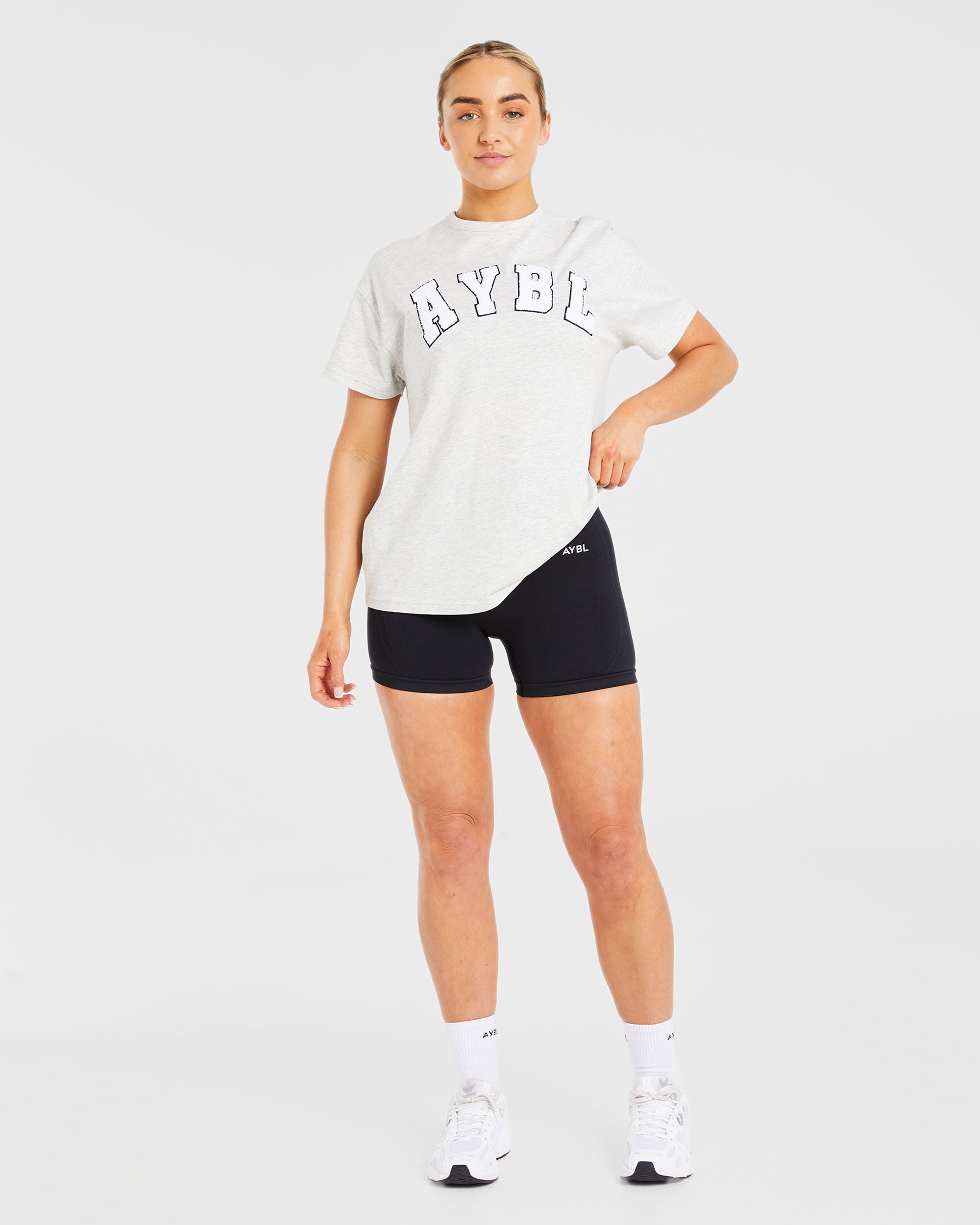 Varsity Fluffy Oversized T Shirt - Heather Grau