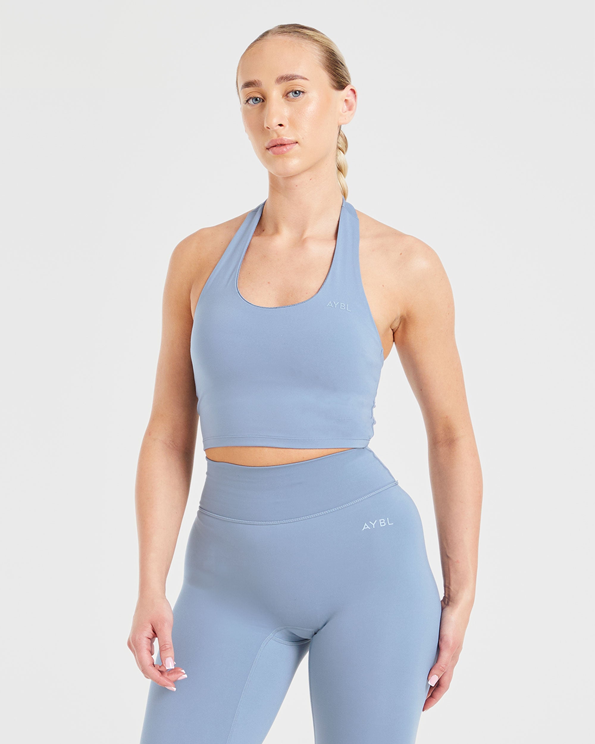 Staple Halterneck Crop Top - Slate Blau