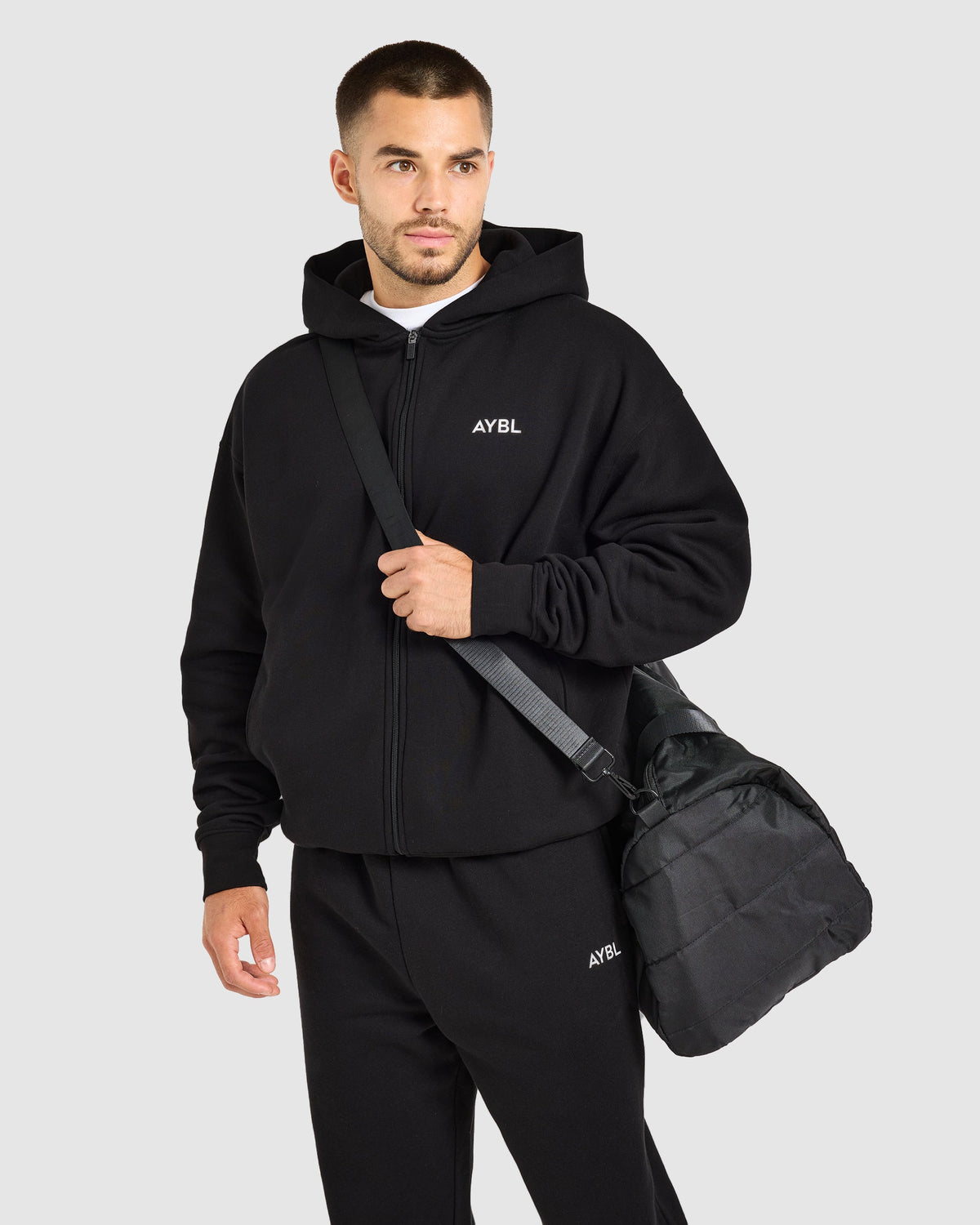 Essential Oversized Full Zip Hoodie - Schwarz