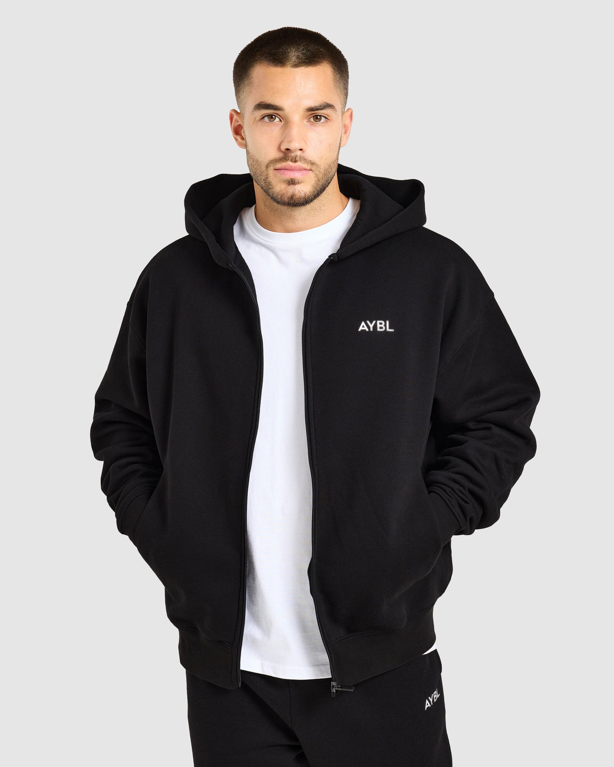 Essential Oversized Full Zip Hoodie - Schwarz