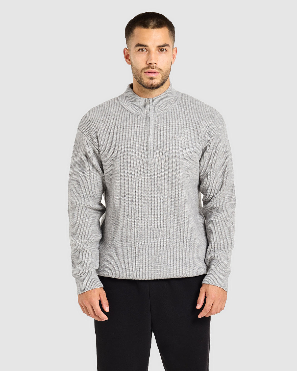 Signature Knitted 1/4 Zip Pullover - Grau Marl