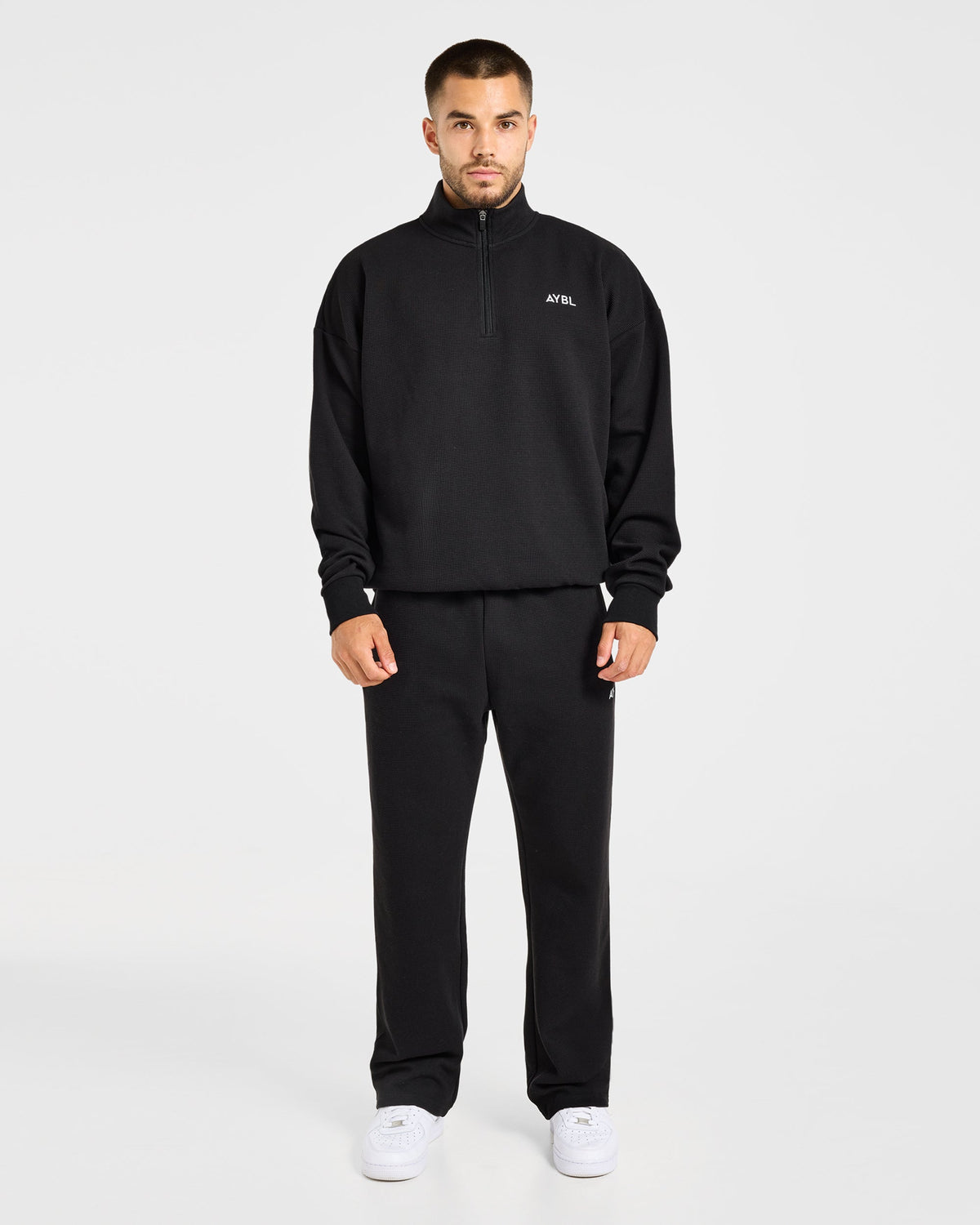 Waffle Oversized 1/4 Zip Pullover - Schwarz