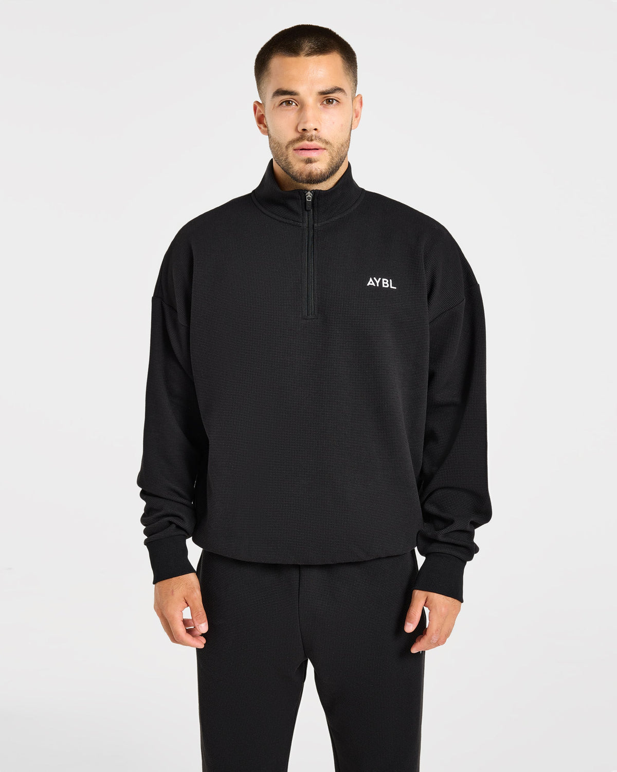 Waffle Oversized 1/4 Zip Pullover - Schwarz
