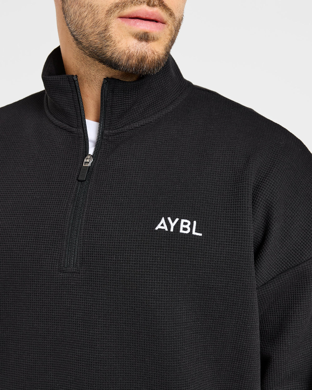 Waffle Oversized 1/4 Zip Pullover - Schwarz