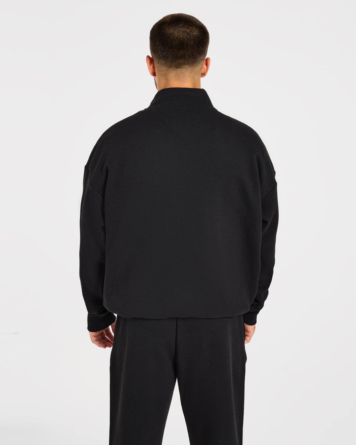 Waffle Oversized 1/4 Zip Pullover - Schwarz