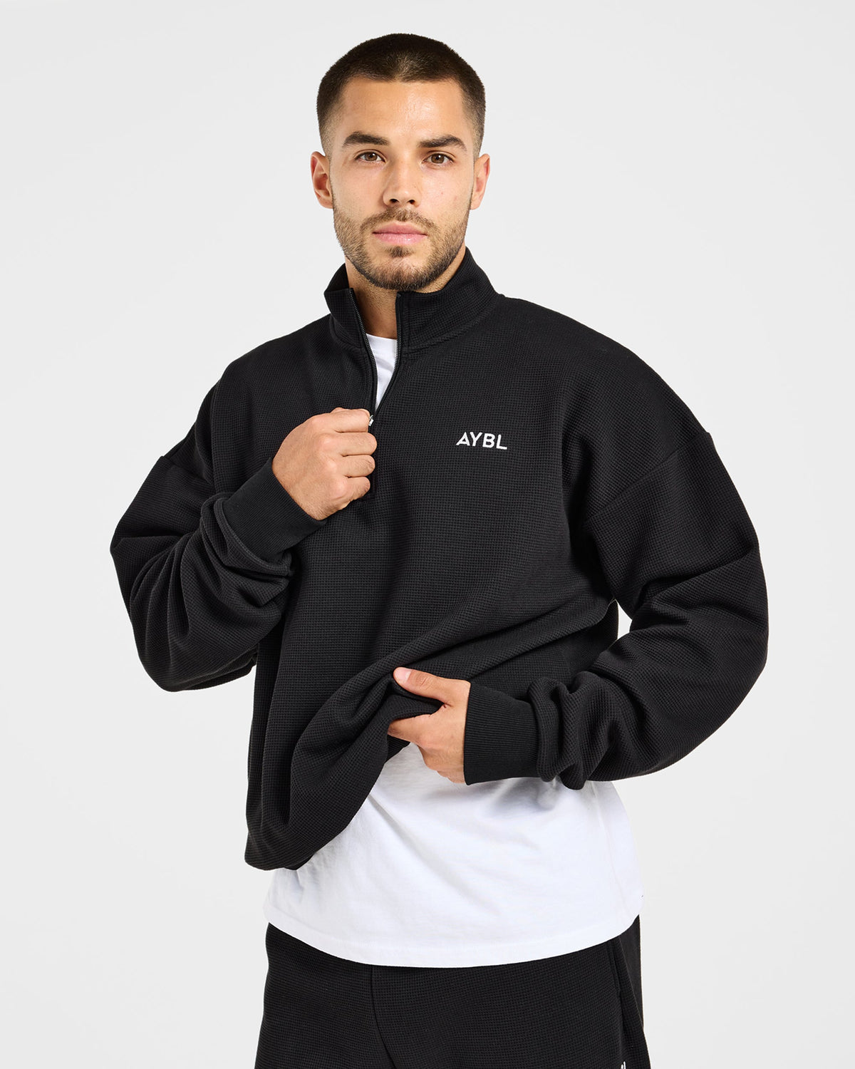 Waffle Oversized 1/4 Zip Pullover - Schwarz