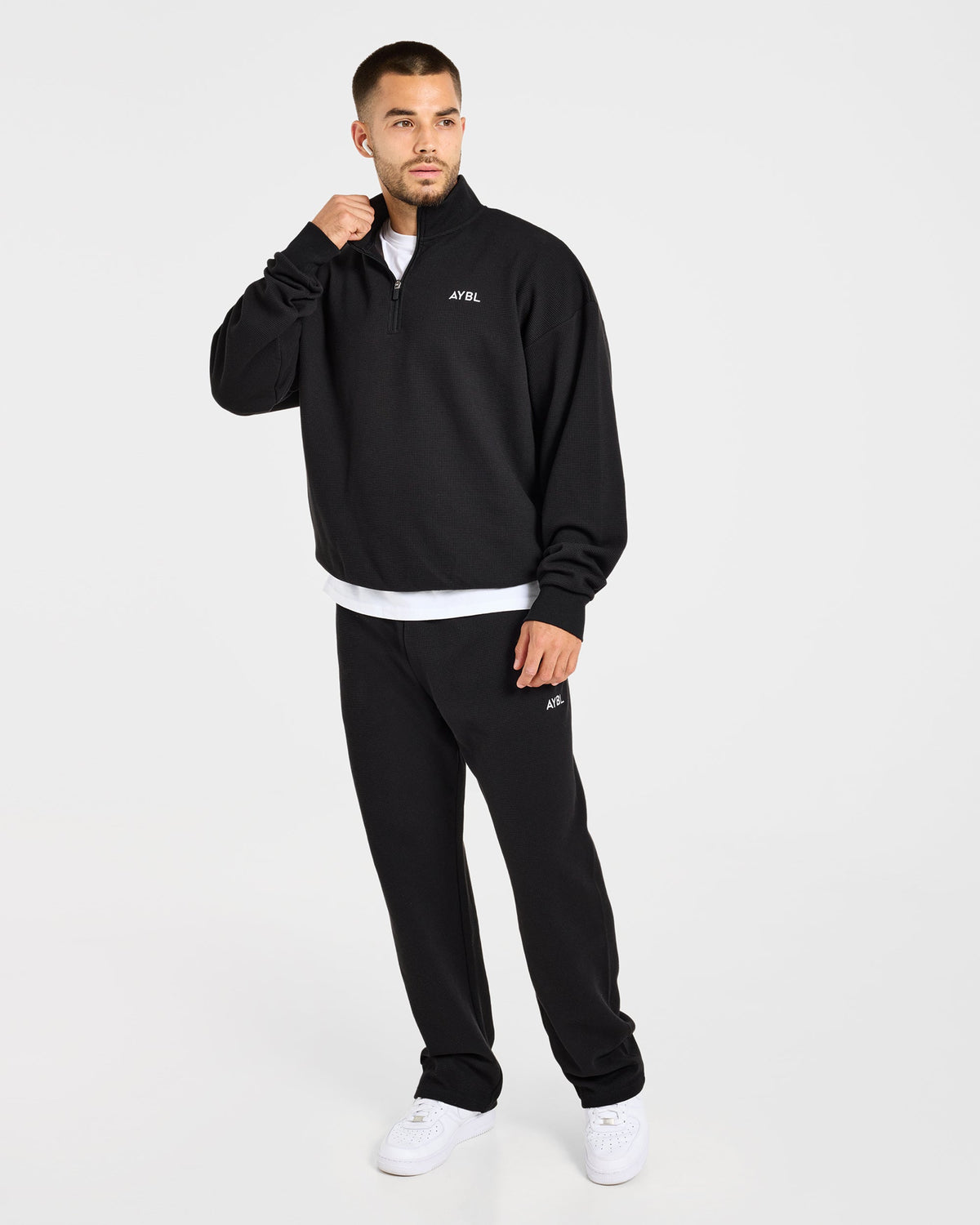 Waffle Oversized 1/4 Zip Pullover - Schwarz