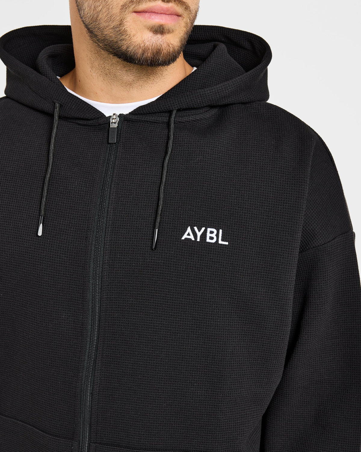 Waffle Oversized Full Zip Hoodie - Schwarz