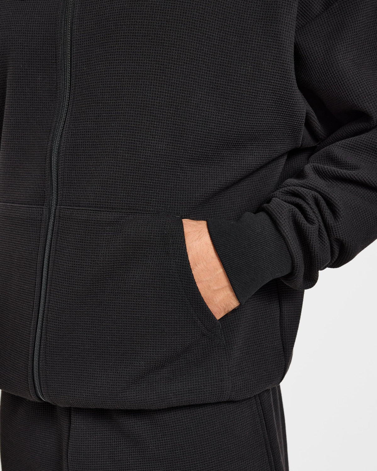 Waffle Oversized Full Zip Hoodie - Schwarz