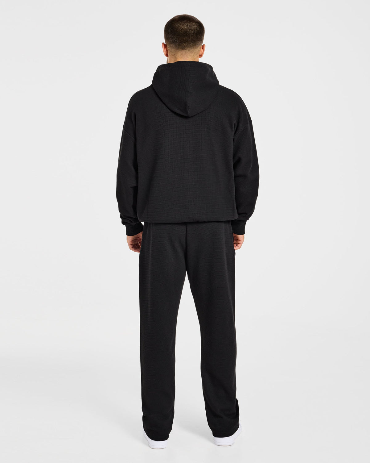 Waffle Oversized Full Zip Hoodie - Schwarz
