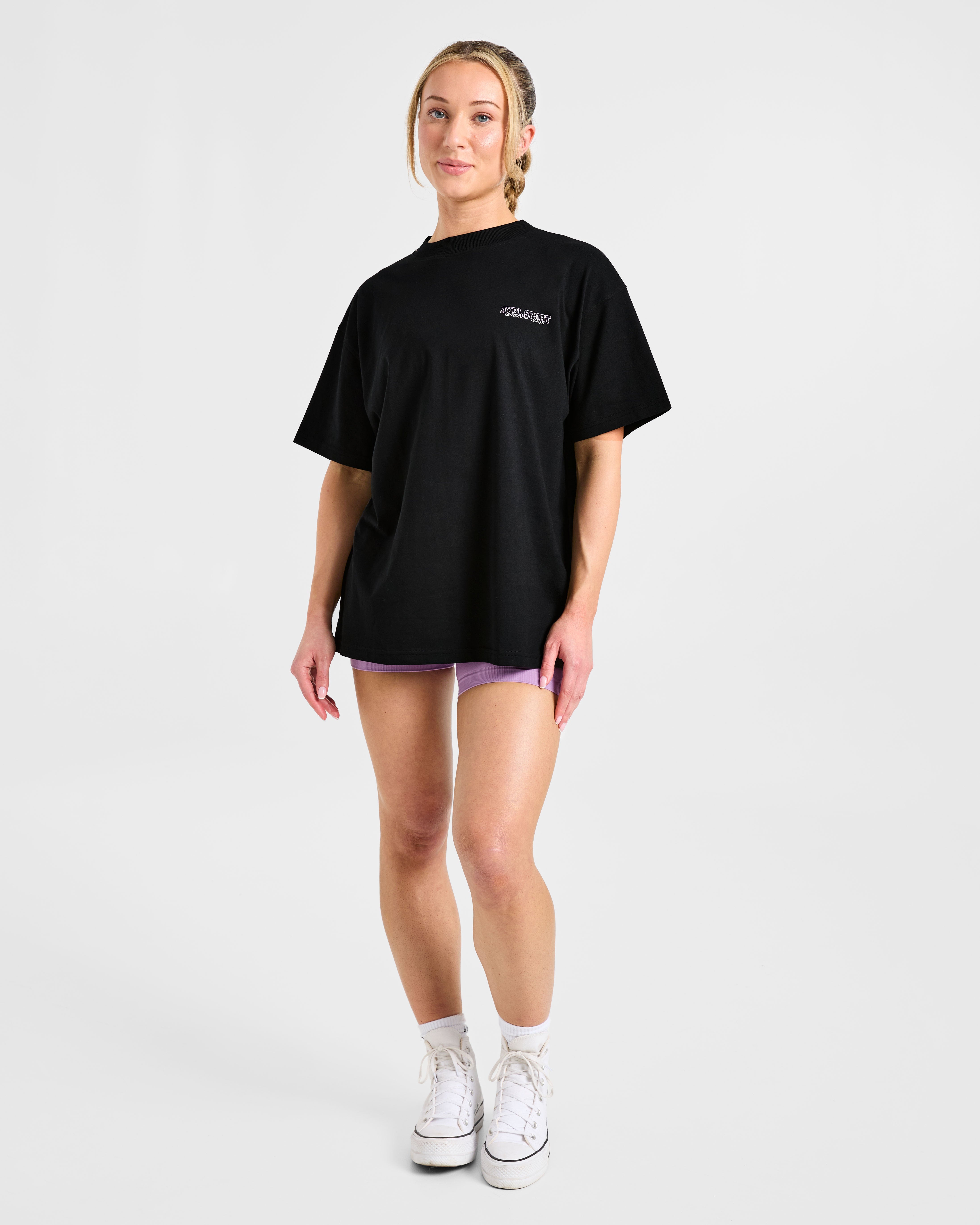 Varsity Dept Oversized T Shirt - Schwarz/Lilac